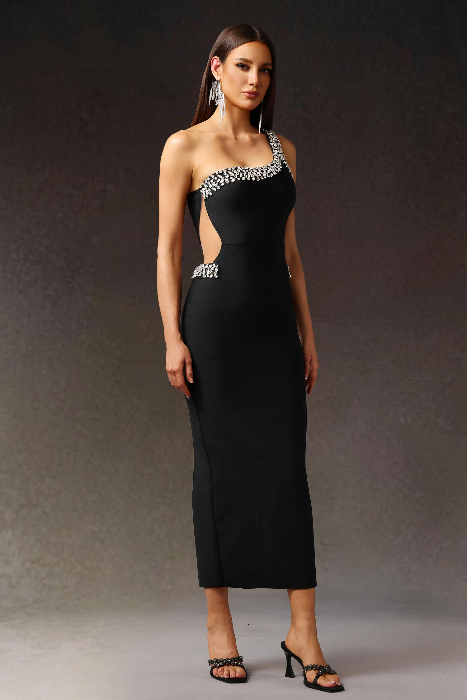 Tine Sleeveless Diamond Slit Bandage Maxi Dress