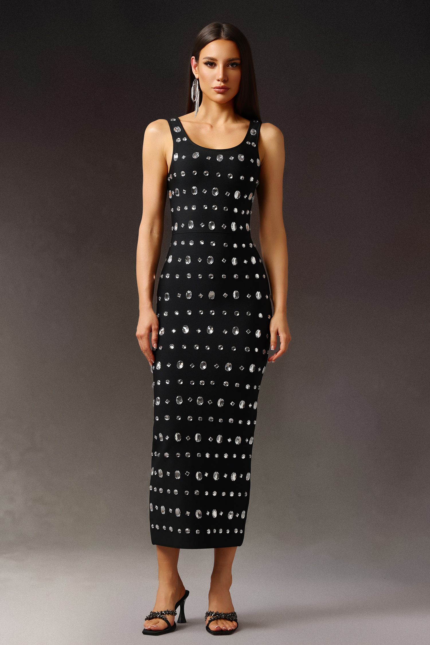 Yasir Diamond Square-cut Collar Bandage Maxi Dress