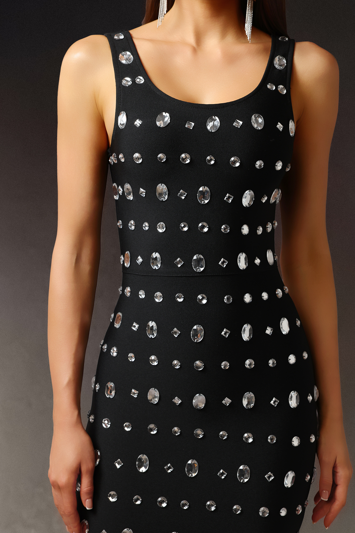 Yasir Diamond Square-cut Collar Bandage Maxi Dress
