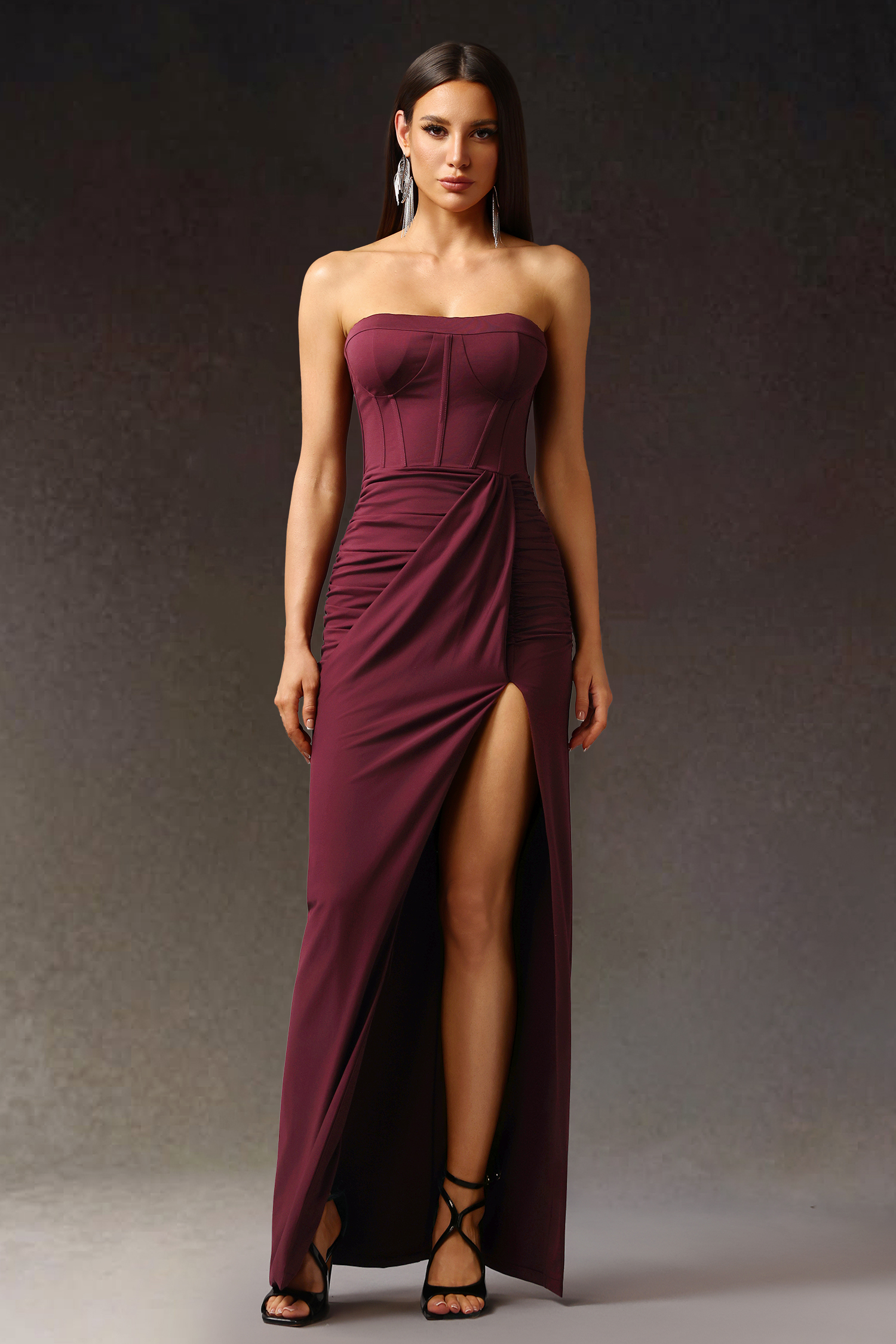 KIavia Sleeveless  Fish Bone Slit  Maxi Dress