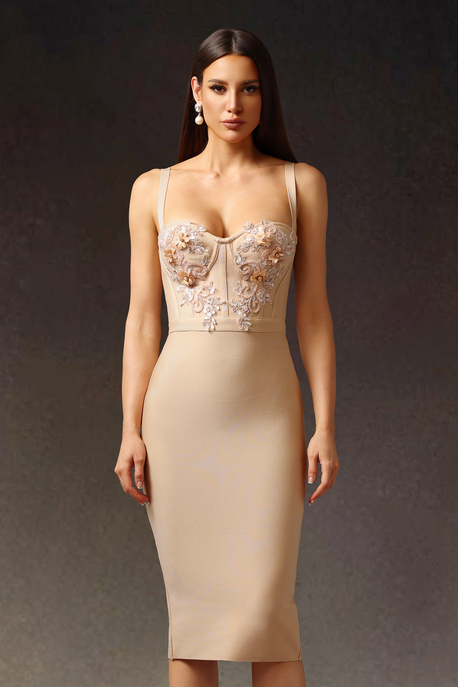 Euran Sleeveless  Flowers Bandage Midi Dress