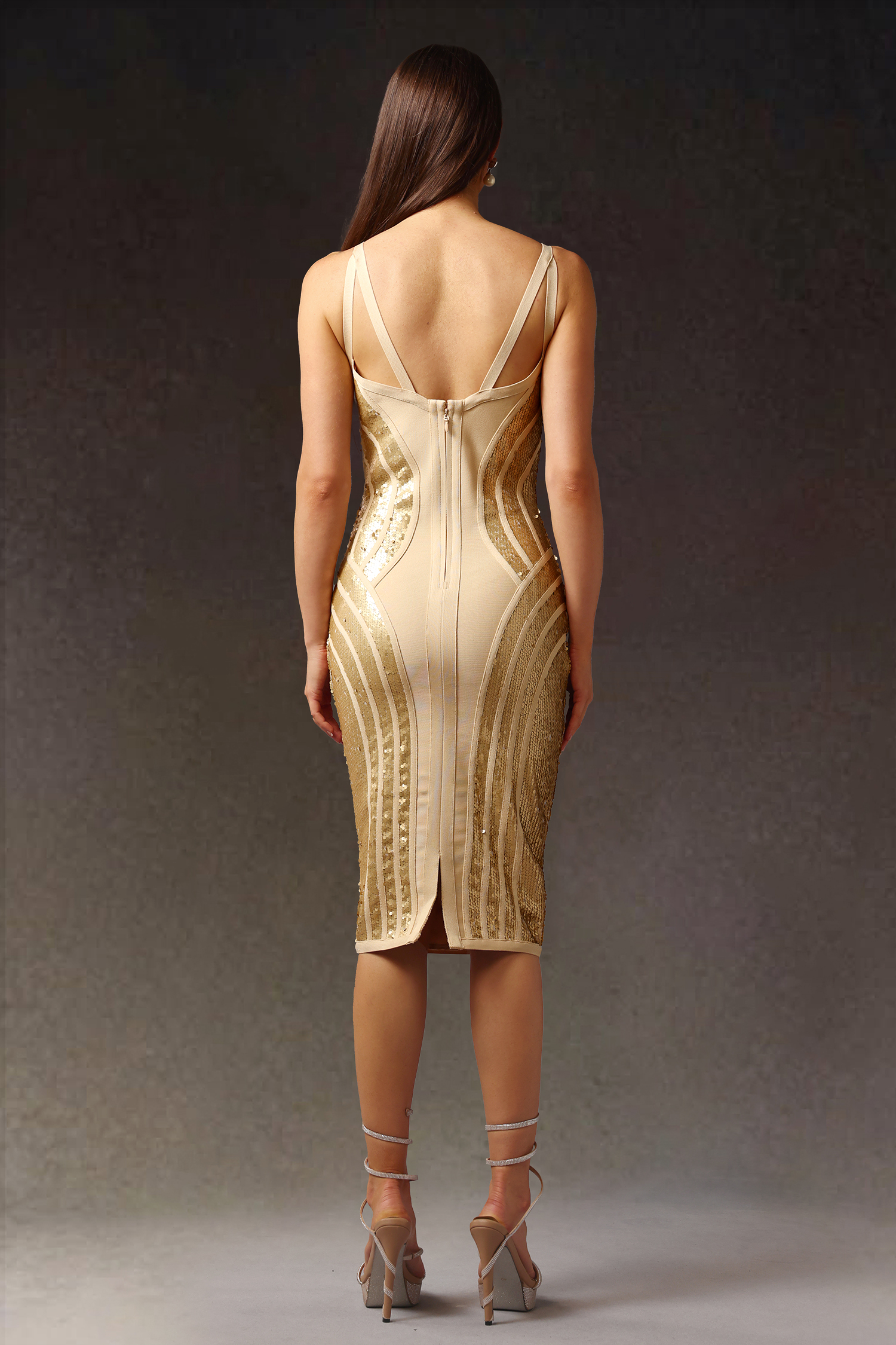 Xaviera Sleeveless V-Neck Sequins Bandage Mini Dress