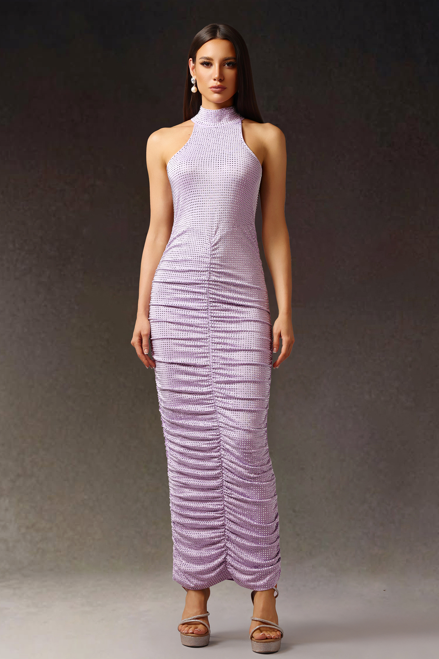 Kori Halter Sleeveless Diamond Fold Maxi Dress