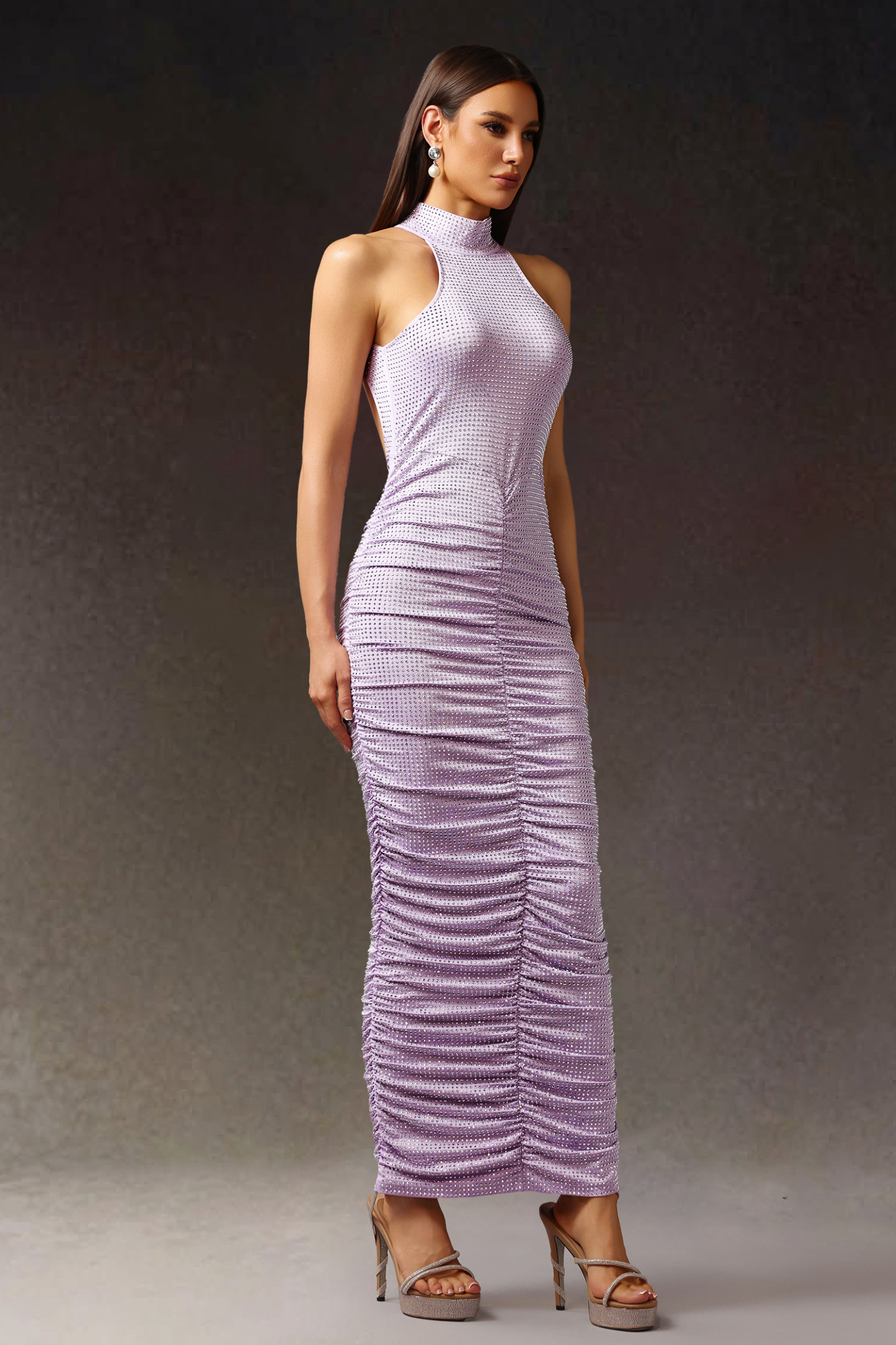 Kori Halter Sleeveless Diamond Fold Maxi Dress