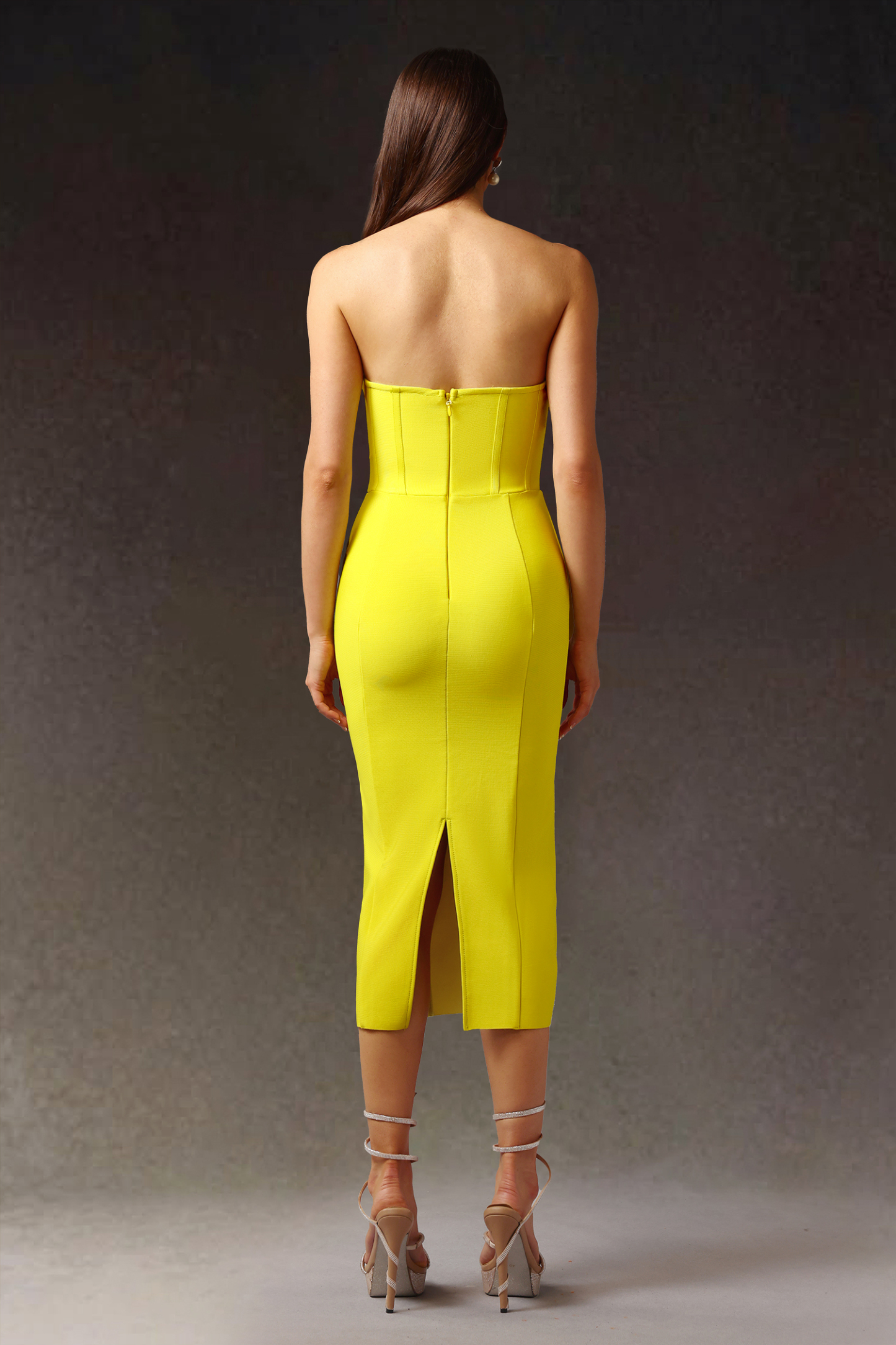 Suku Sleeveless  Fish Bone Bandage Midi Dress