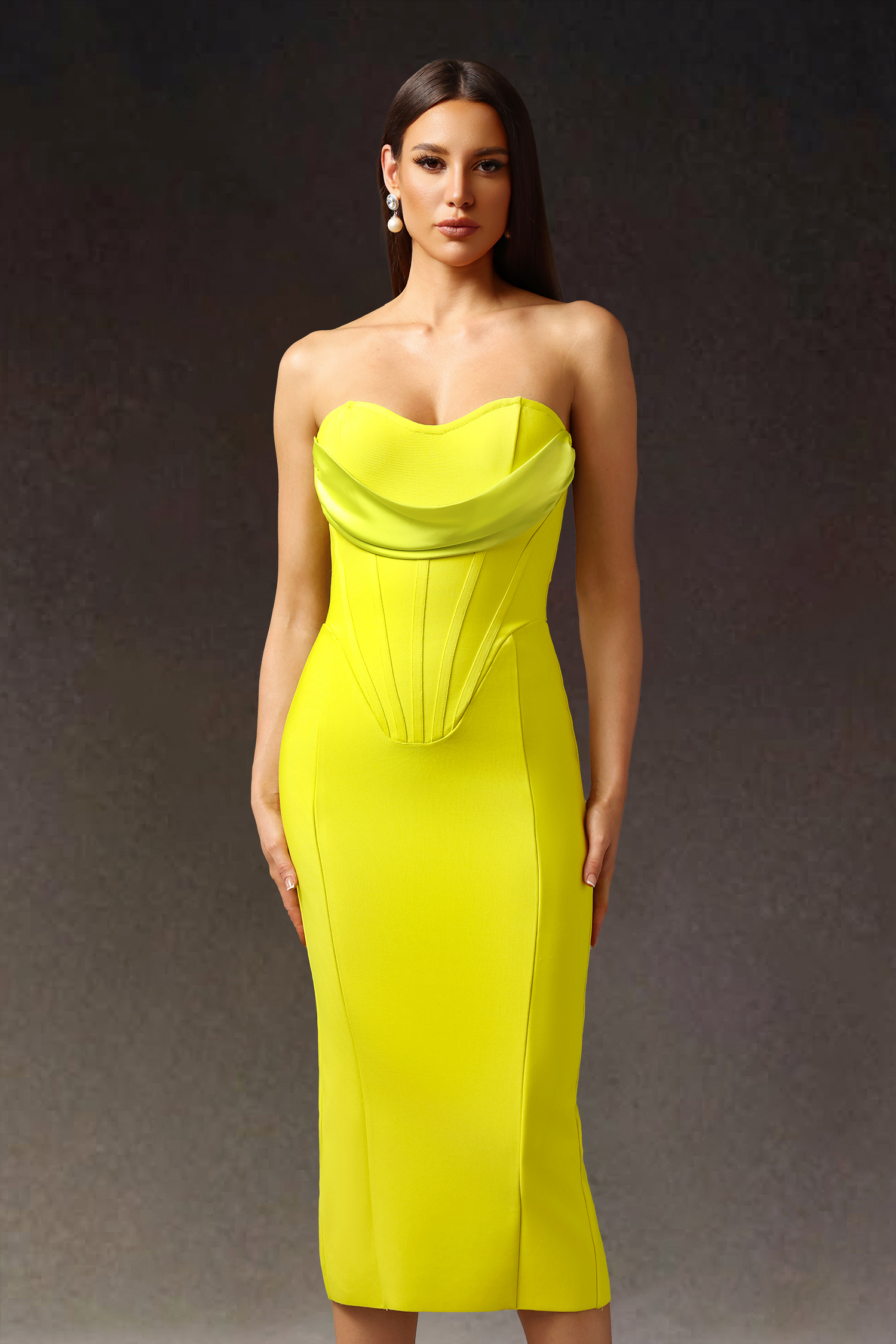 Suku Sleeveless  Fish Bone Bandage Midi Dress