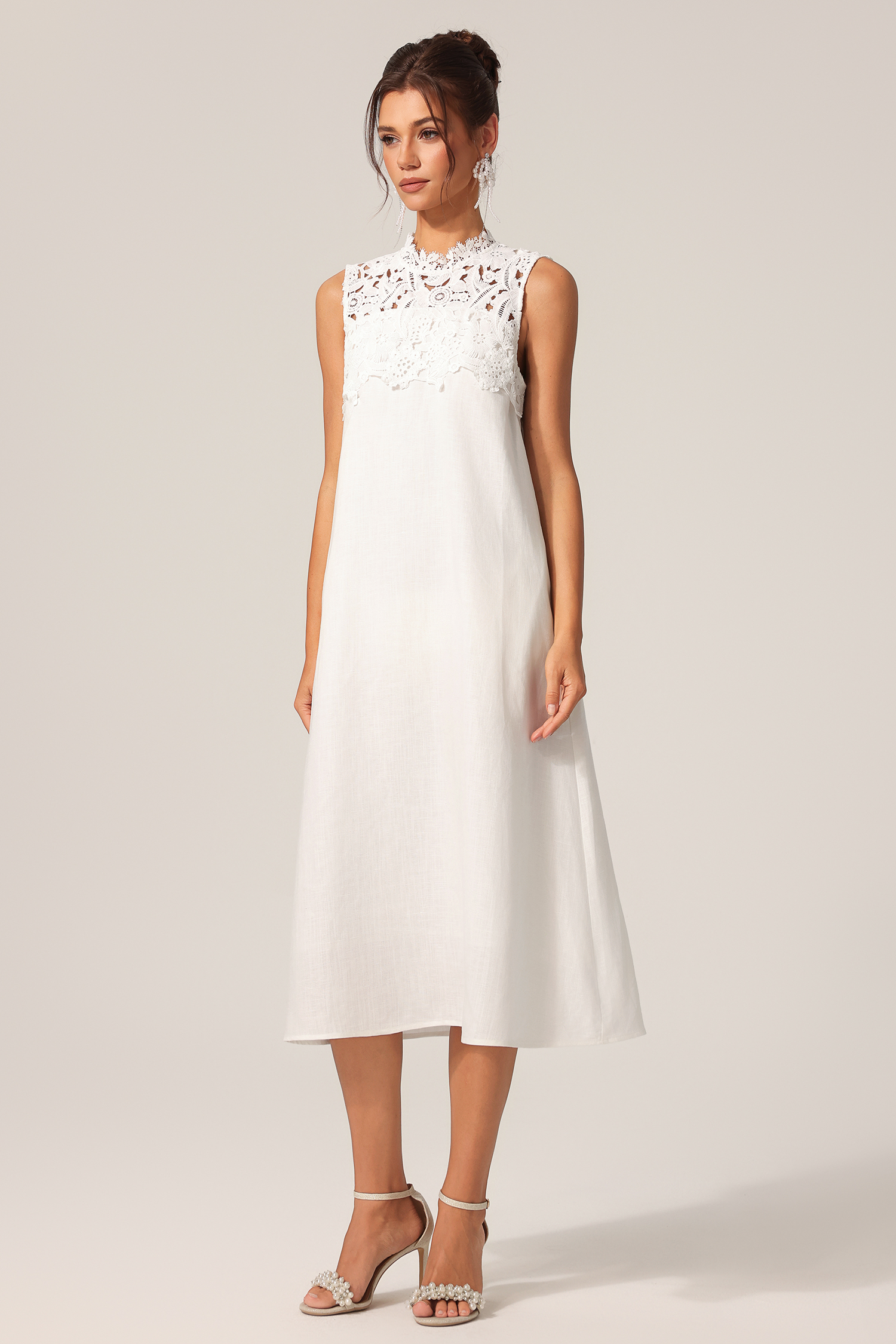 Valerie Round Neck Sleeveless Flowers Lace Midi Dress