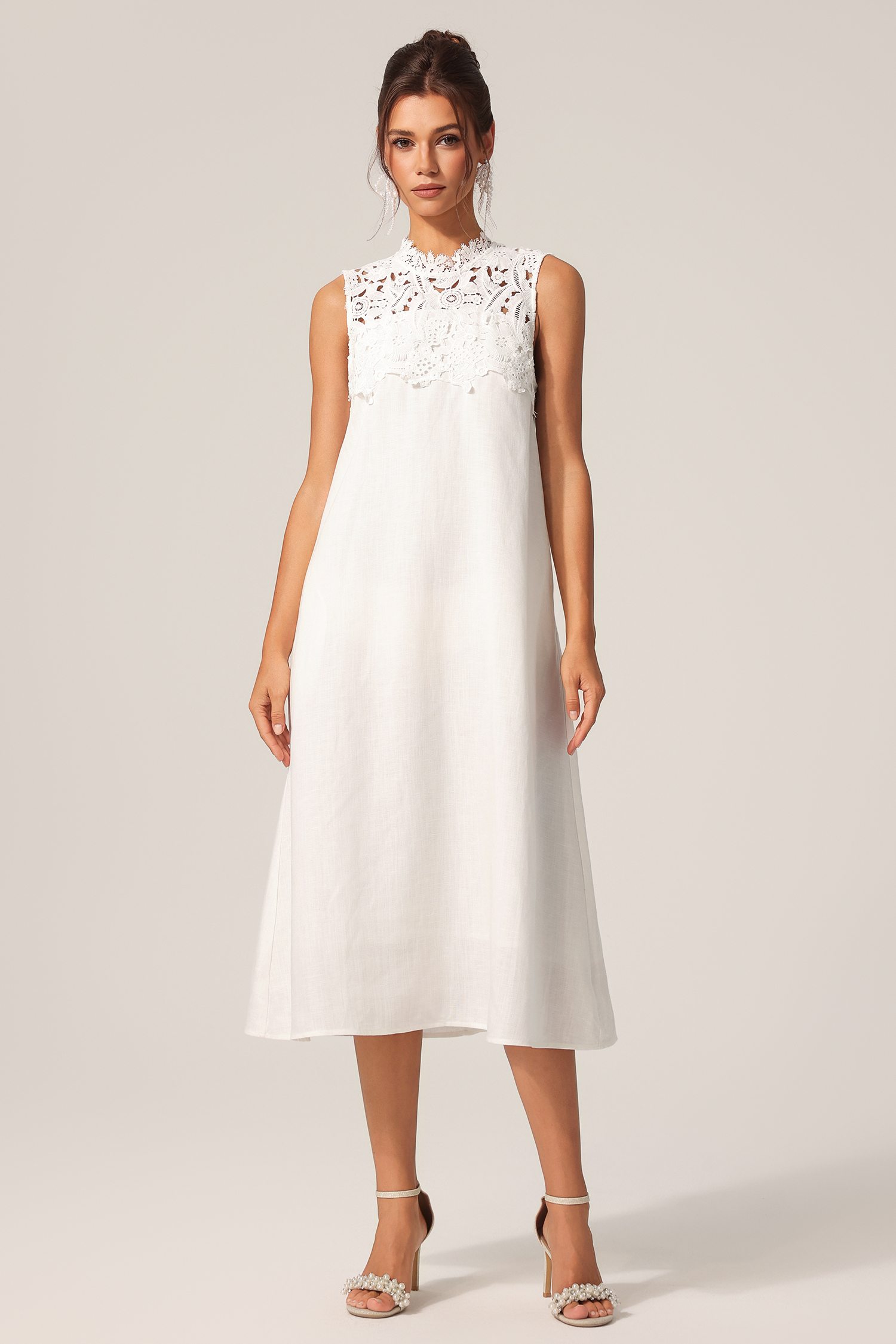 Valerie Round Neck Sleeveless Flowers Lace Midi Dress