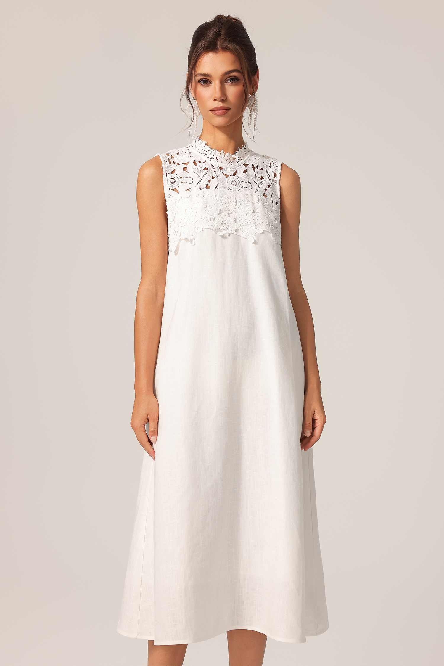 Valerie Round Neck Sleeveless Flowers Lace Midi Dress