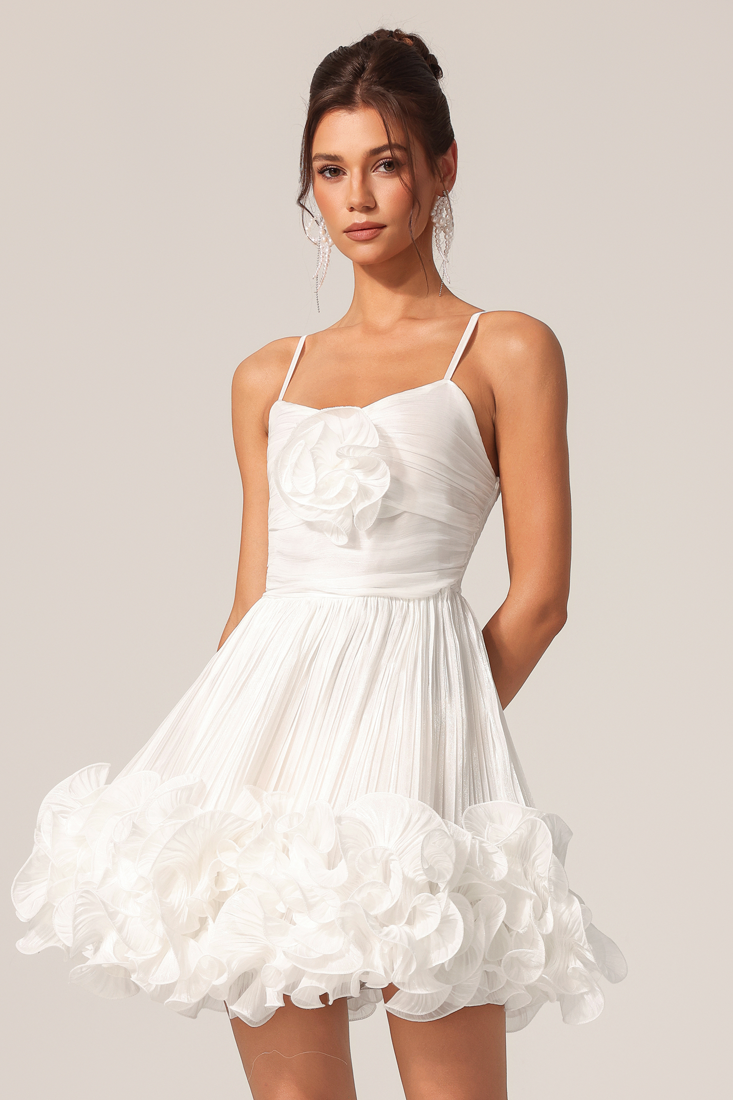 Kelza Halter Flower Folds Mini Dress