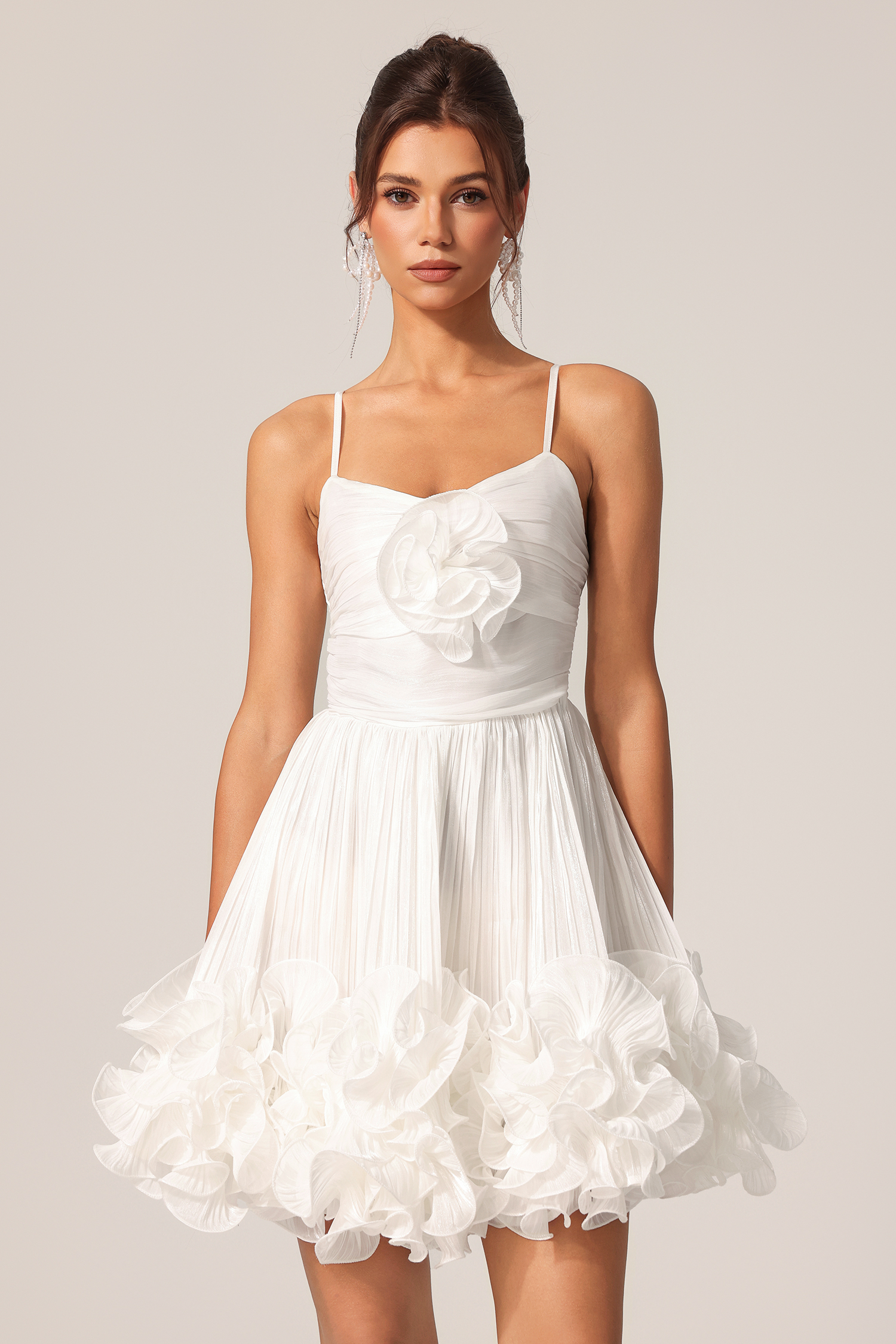 Kelza Halter Flower Folds Mini Dress