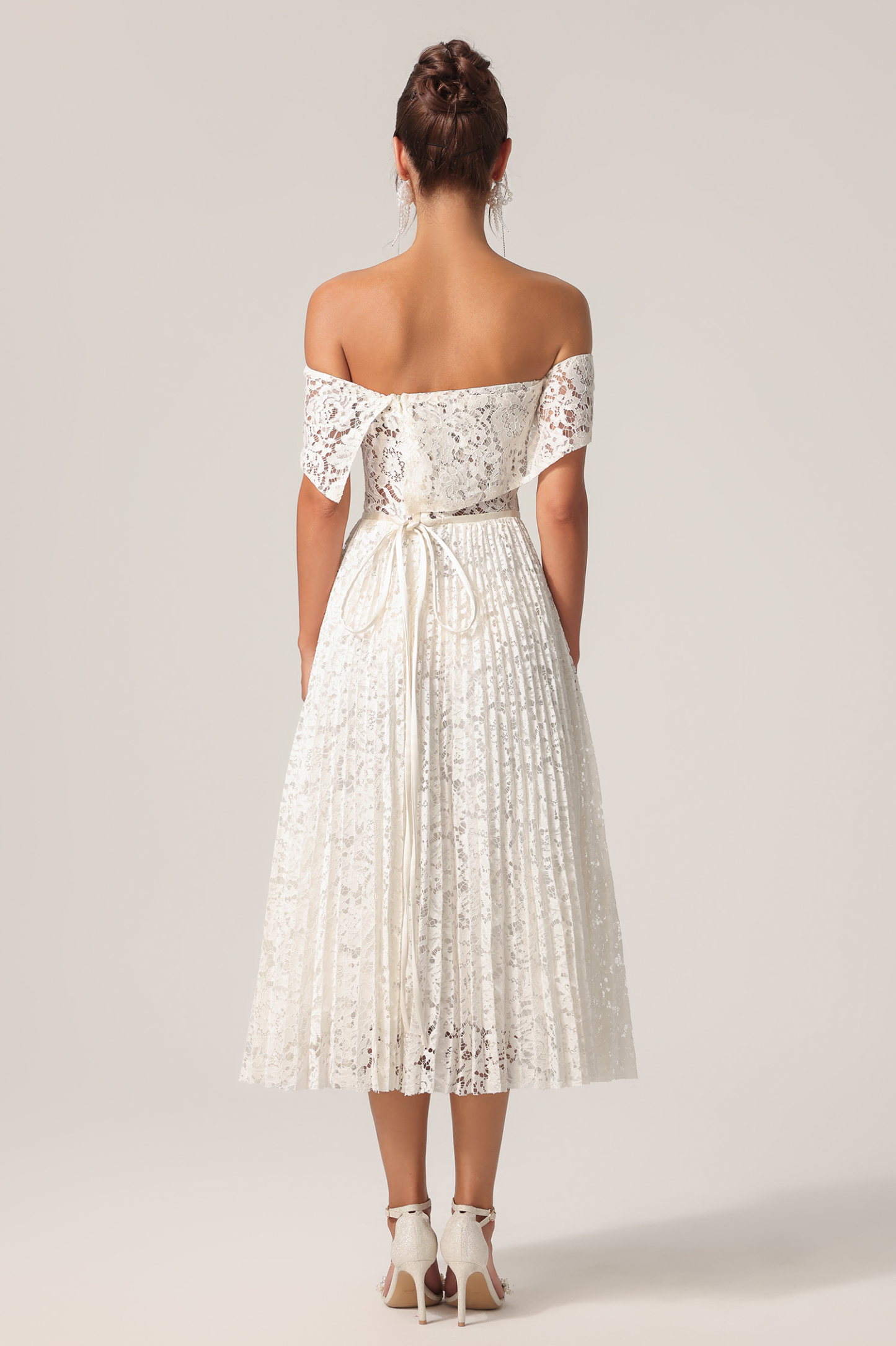Sagako Off-The-Shoulder Folds Flowers Lace Maxi Dress