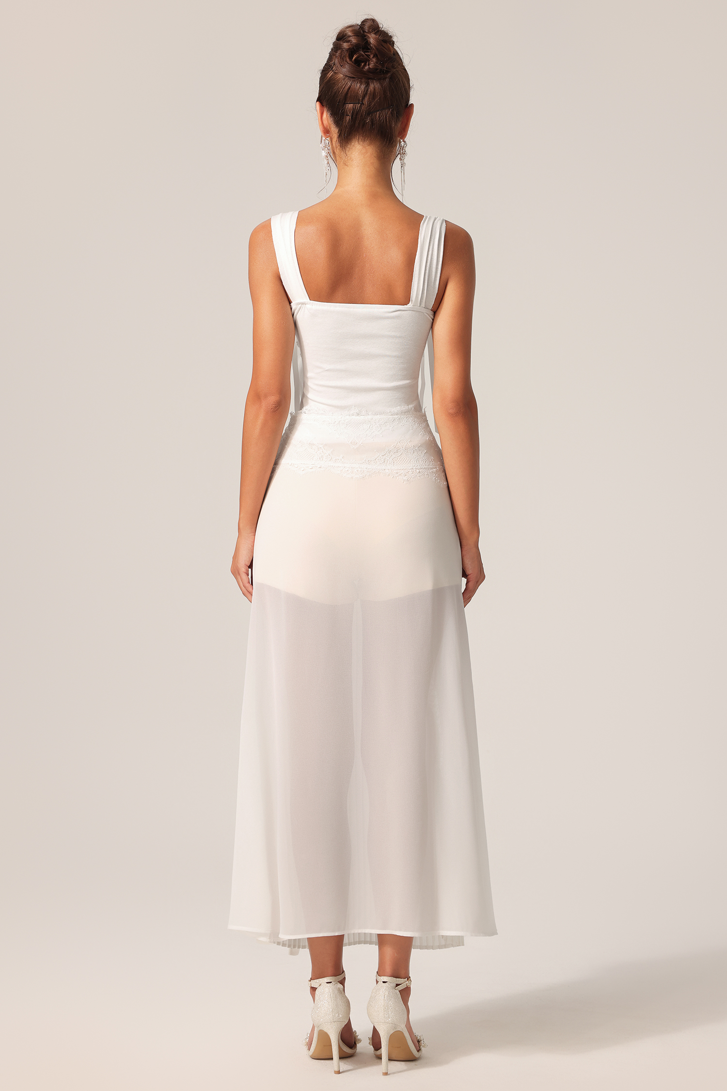 Etta Halter Folds Flowers Lace Top And Skirt Two-Piece Set