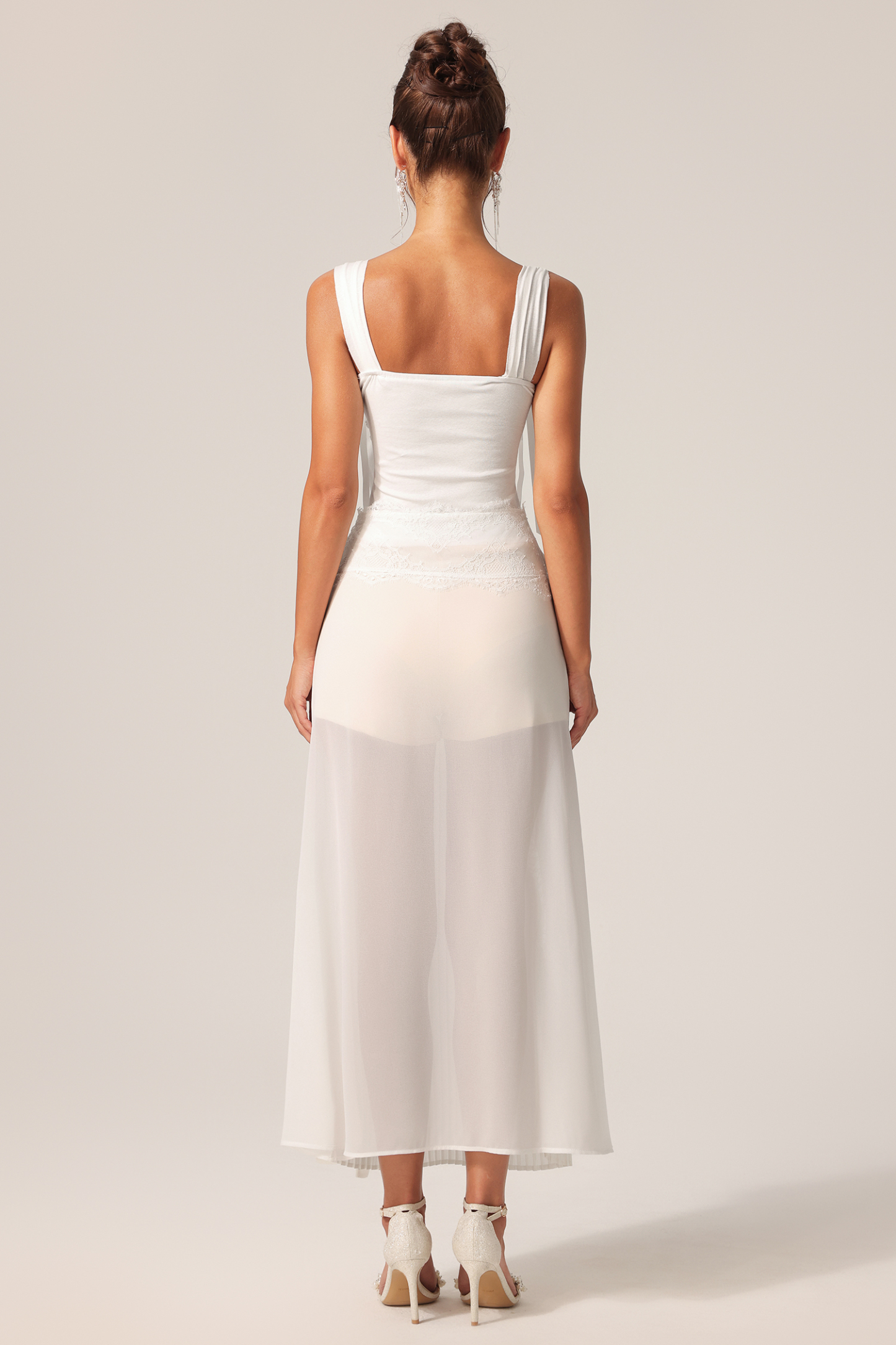 Etta Halter Folds Flowers Lace Top And Skirt Two-Piece Set