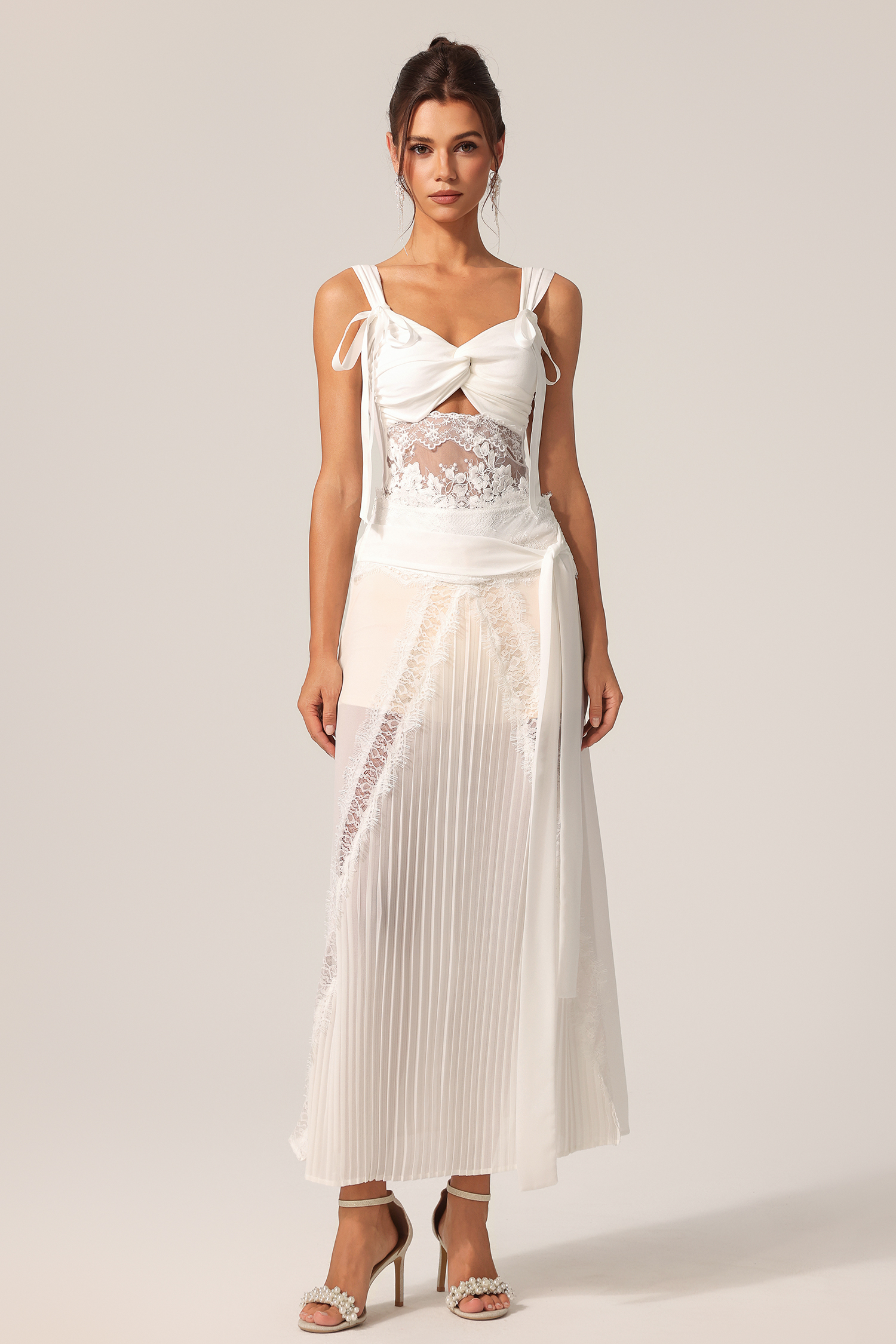 Etta Halter Folds Flowers Lace Top And Skirt Two-Piece Set
