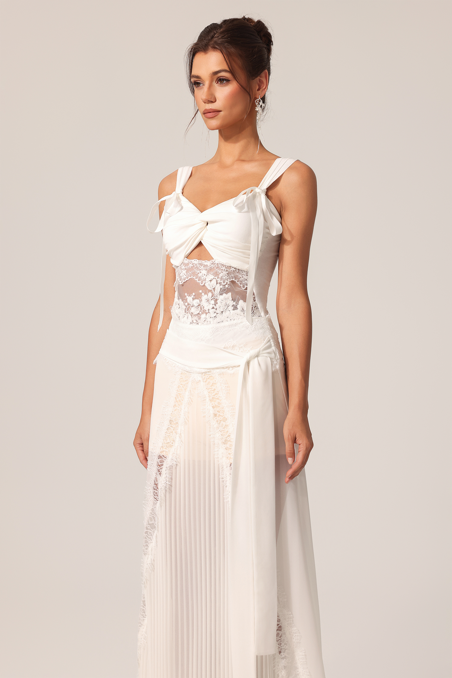 Etta Halter Folds Flowers Lace Top And Skirt Two-Piece Set
