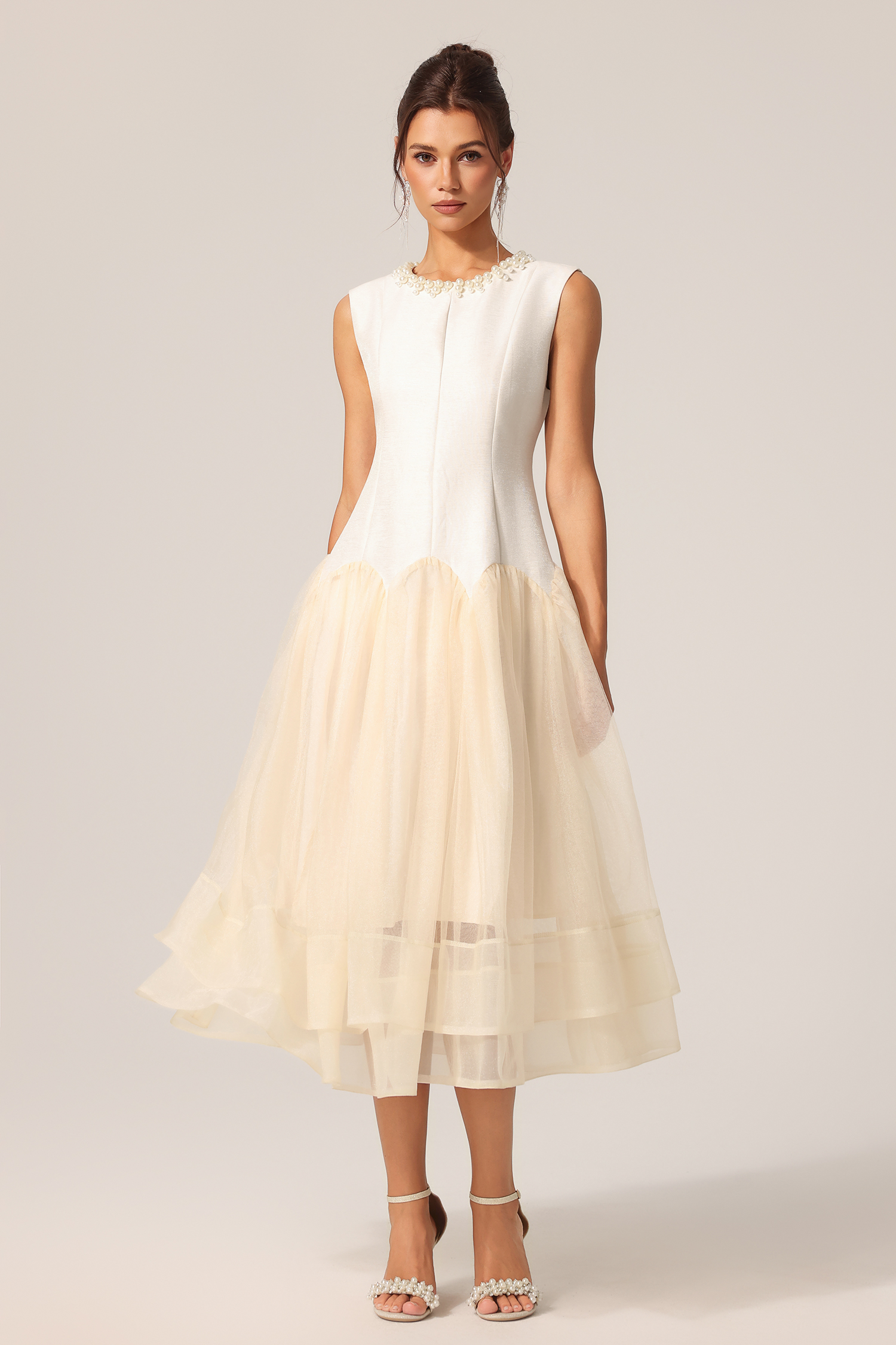 Salo Round Neck Sleeveless Pearl Maxi Dress