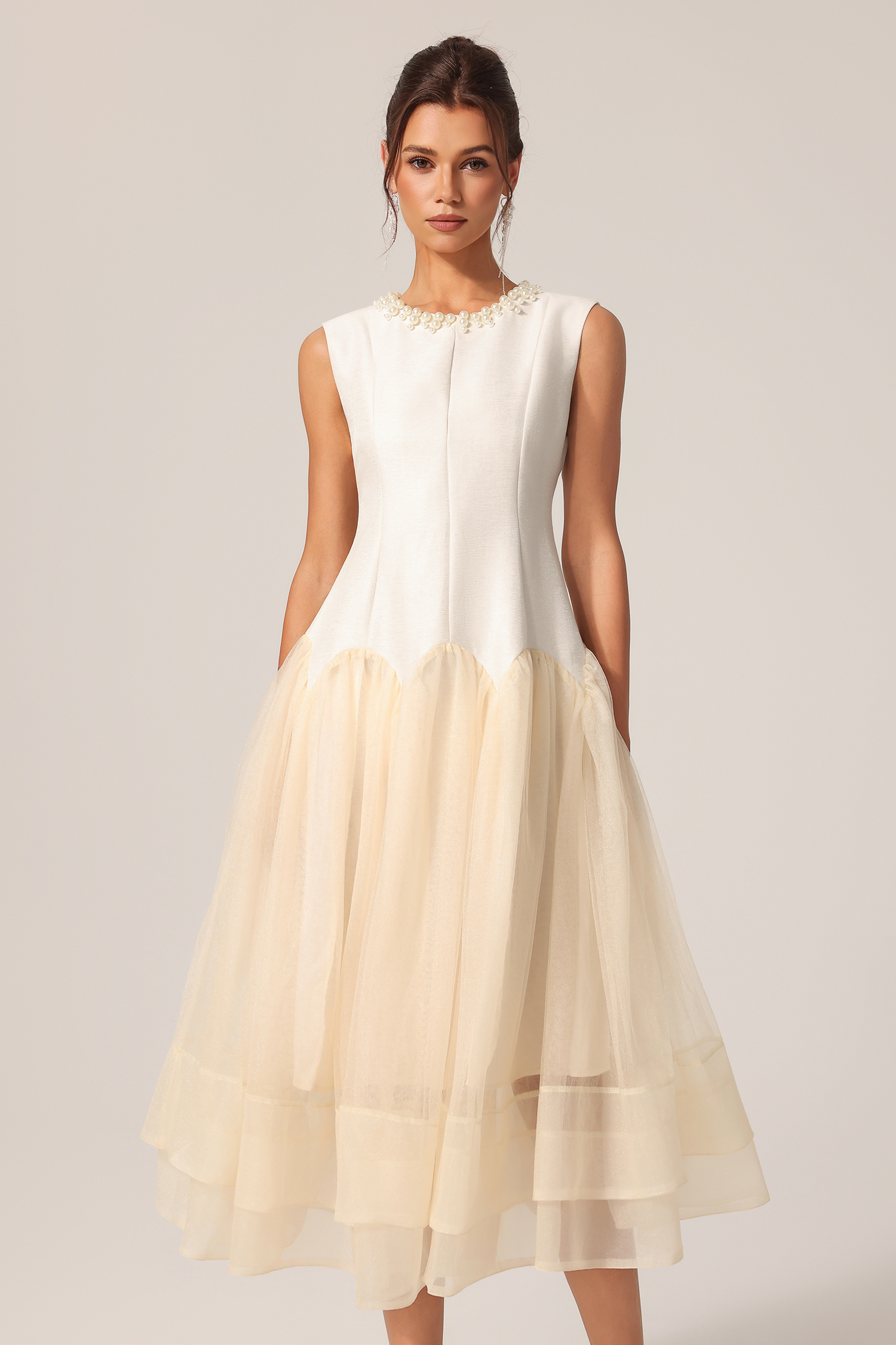 Salo Round Neck Sleeveless Pearl Maxi Dress