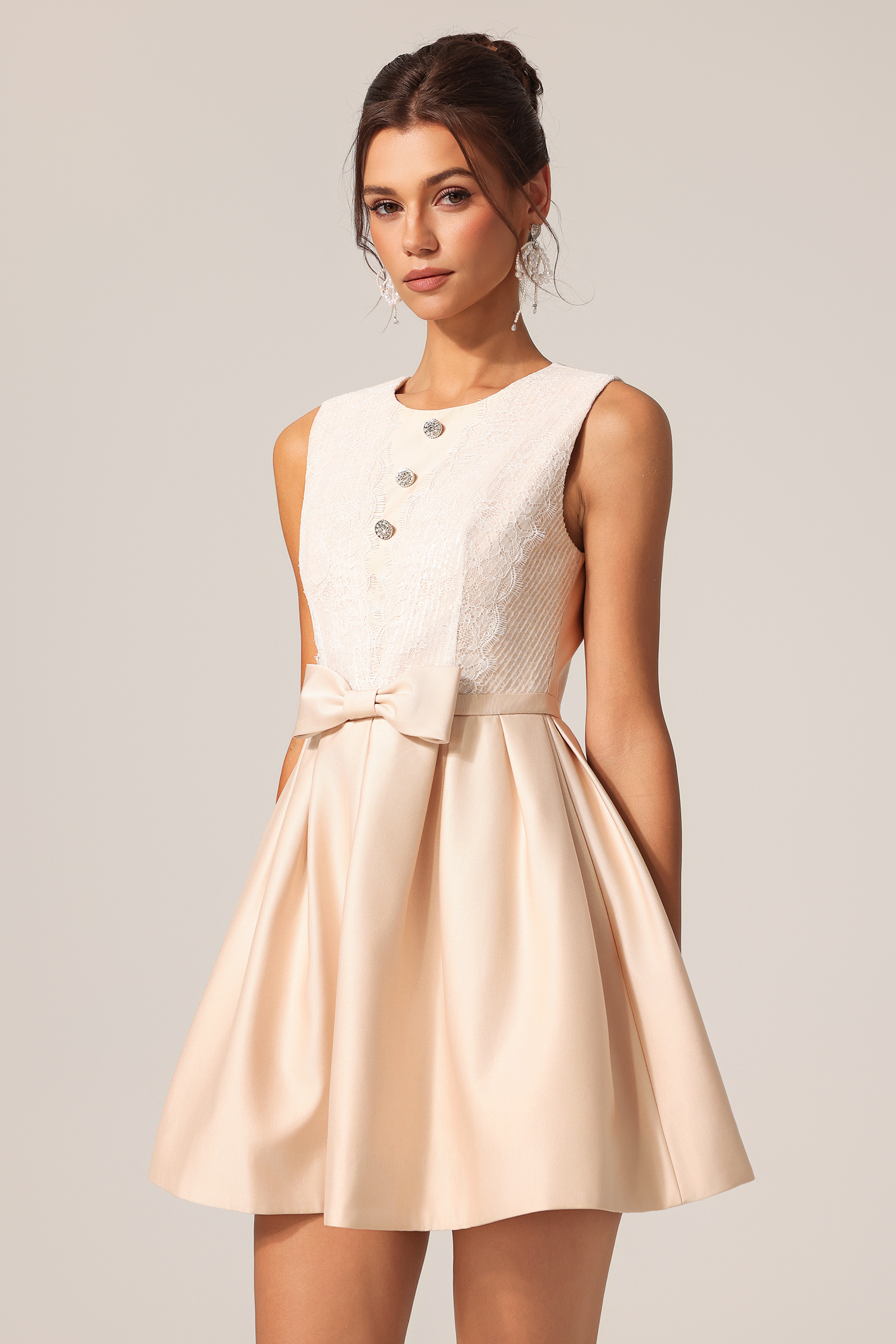 Frances Round Neck Sleeveless Flowers Lace Mini Dress