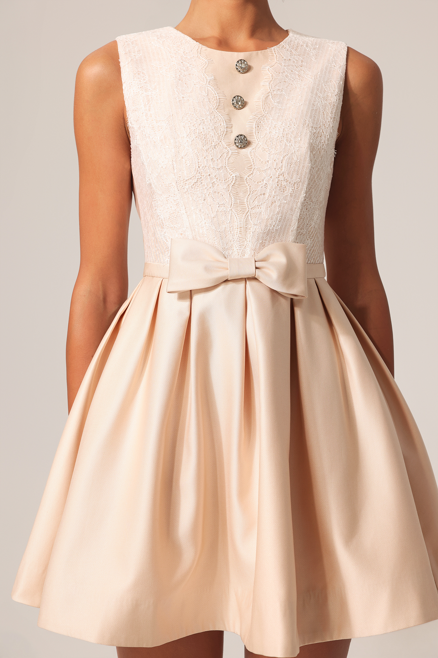 Frances Round Neck Sleeveless Flowers Lace Mini Dress