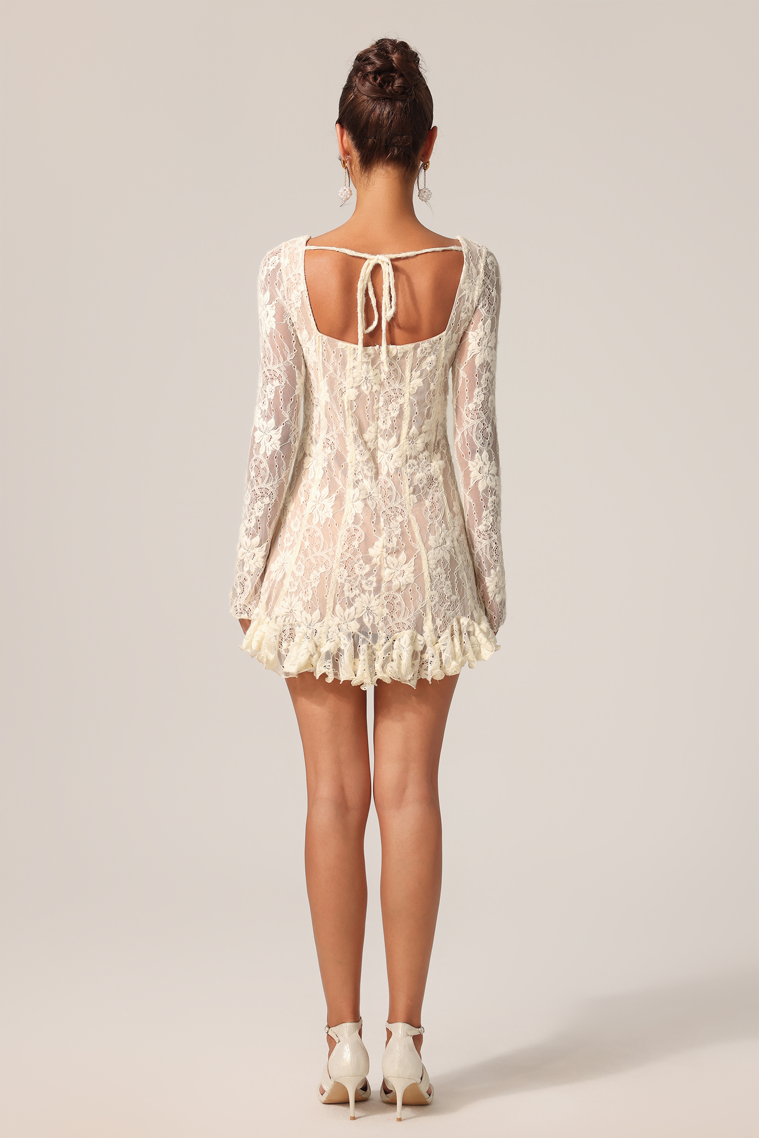 Dorte Long Sleeves Flowers Lace Mini Dress