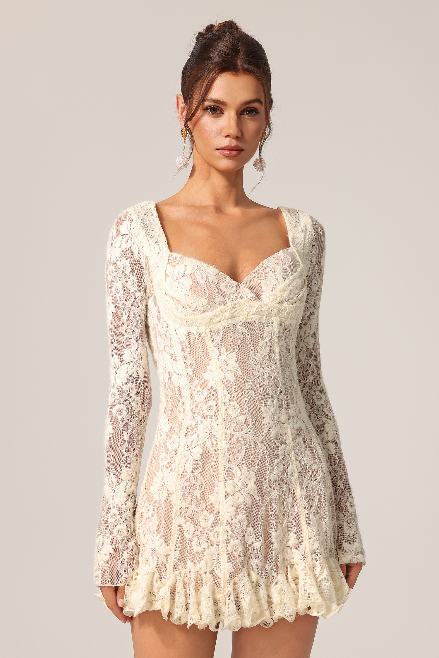 Dorte Long Sleeves Flowers Lace Mini Dress