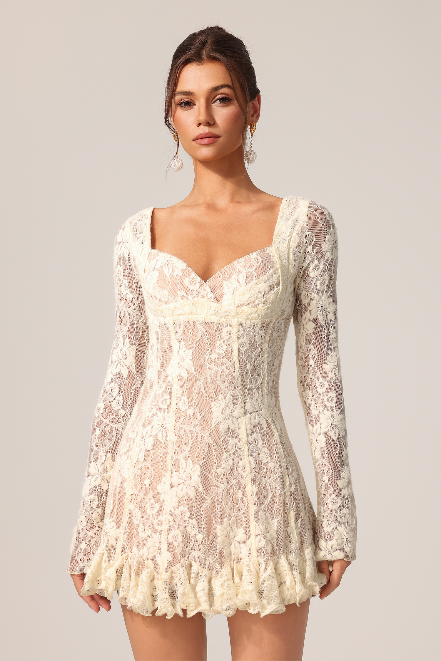 Dorte Long Sleeves Flowers Lace Mini Dress