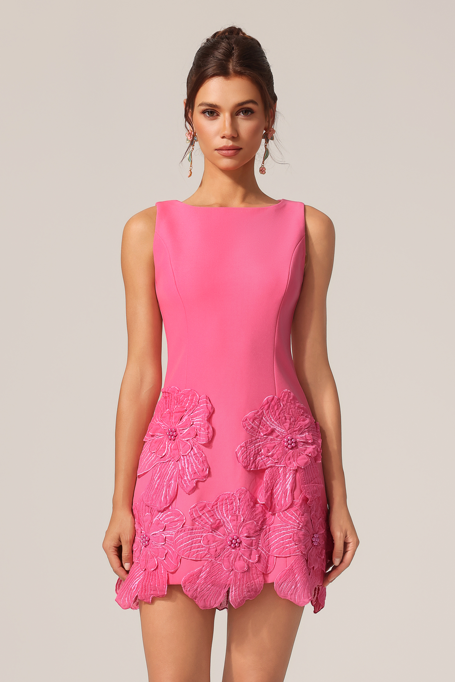 Mona Round Neck Sleeveless Flowers Mini Dress