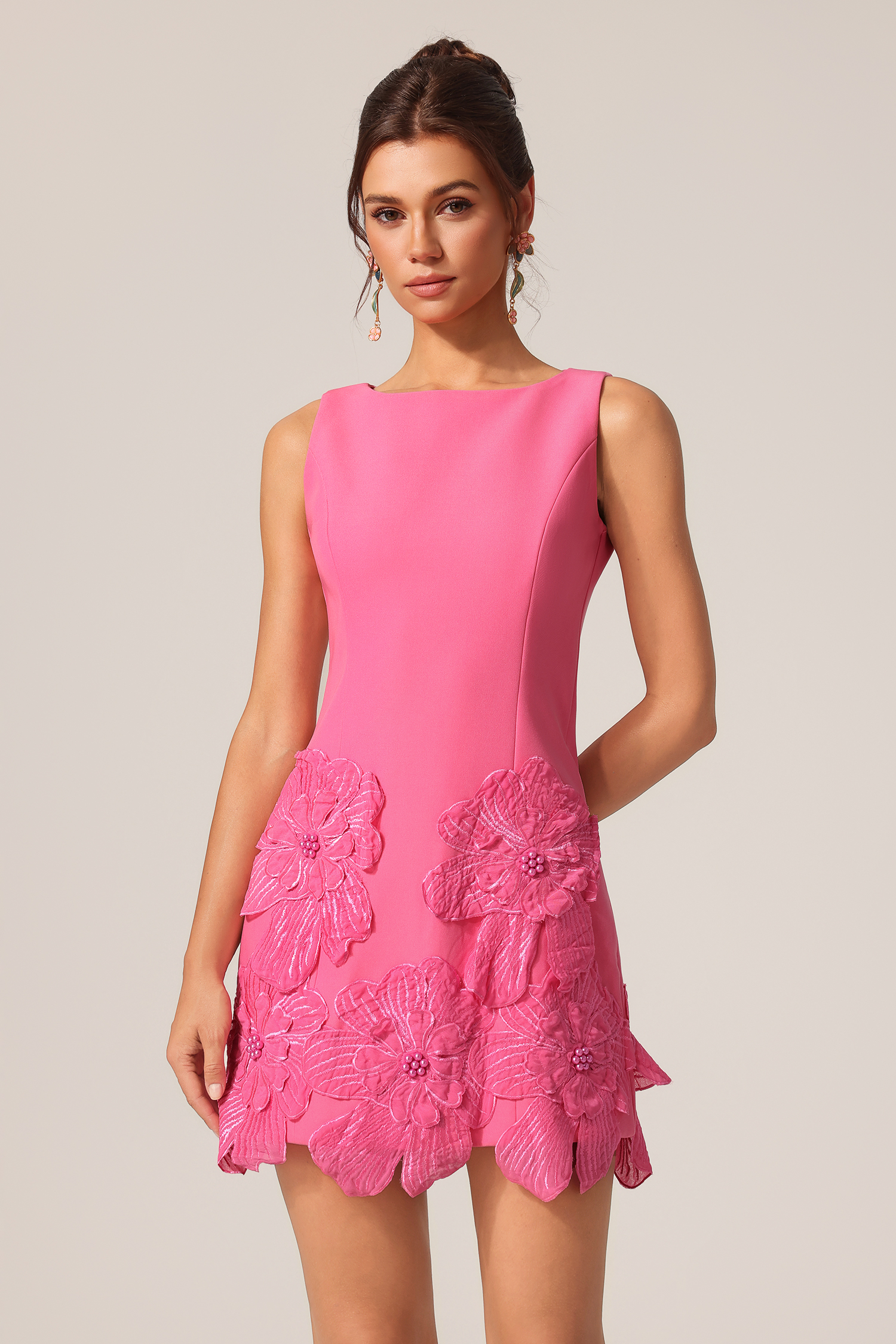 Mona Round Neck Sleeveless Flowers Mini Dress