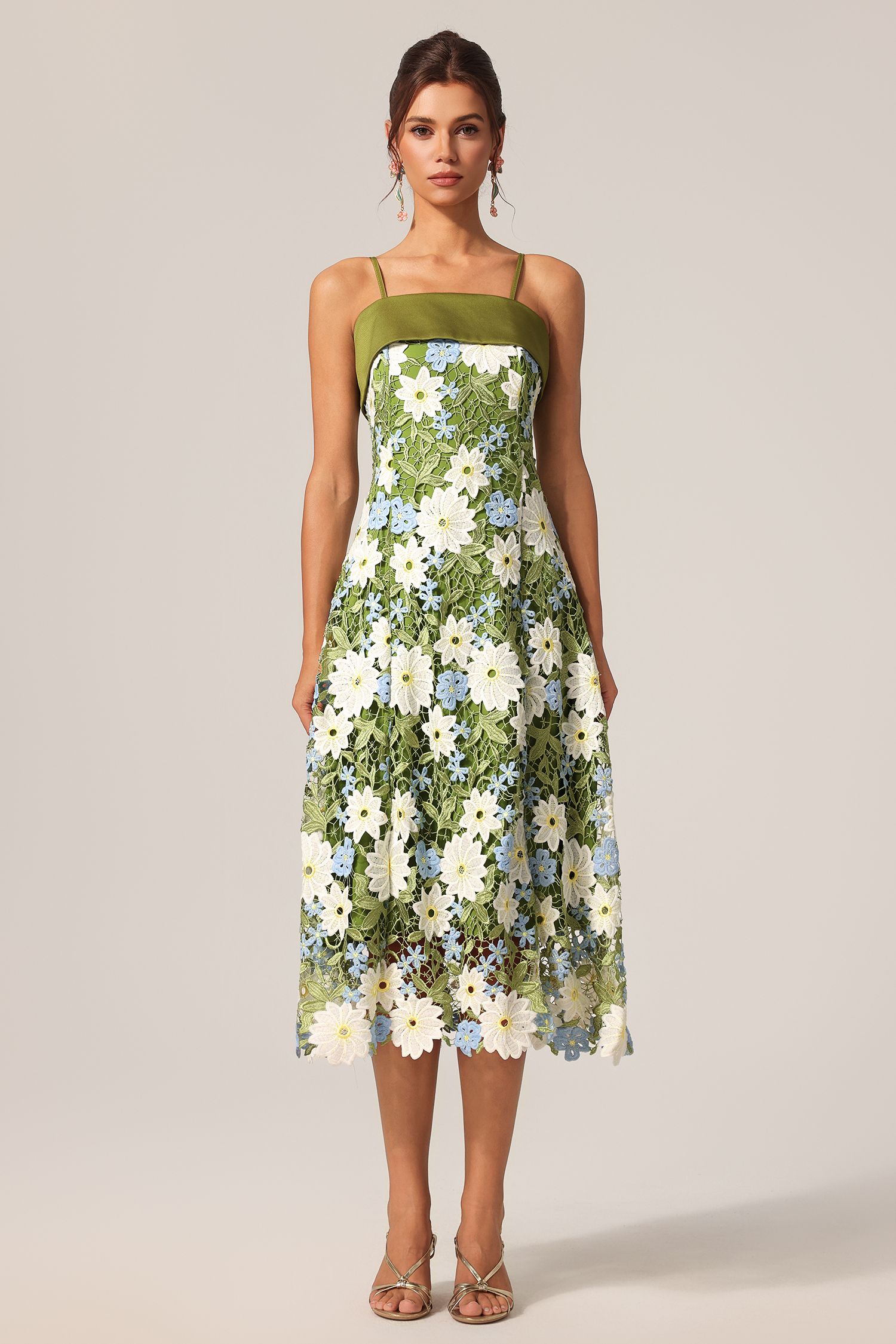 Rojo Halter Flowers Lace Maxi Dress