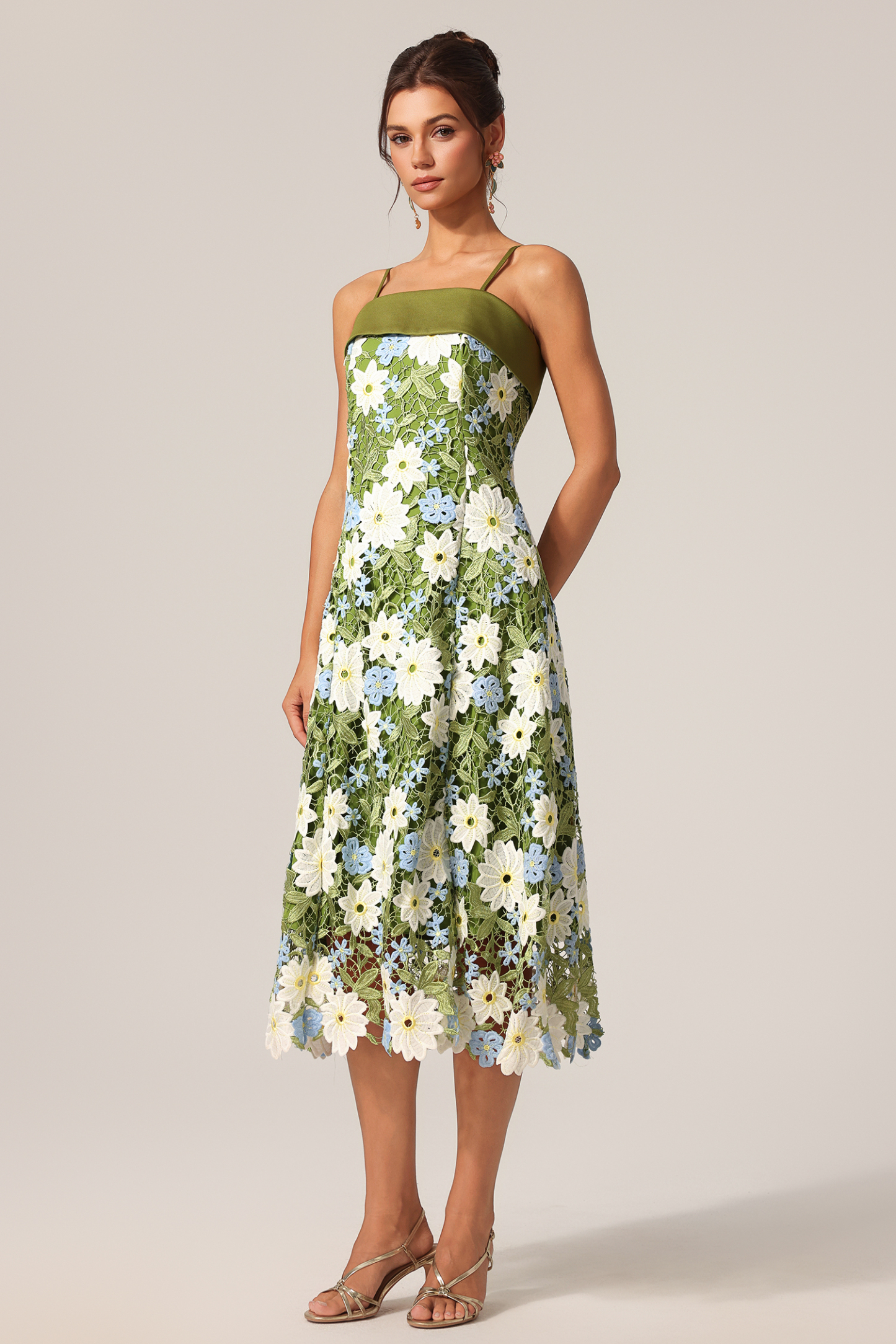 Rojo Halter Flowers Lace Maxi Dress