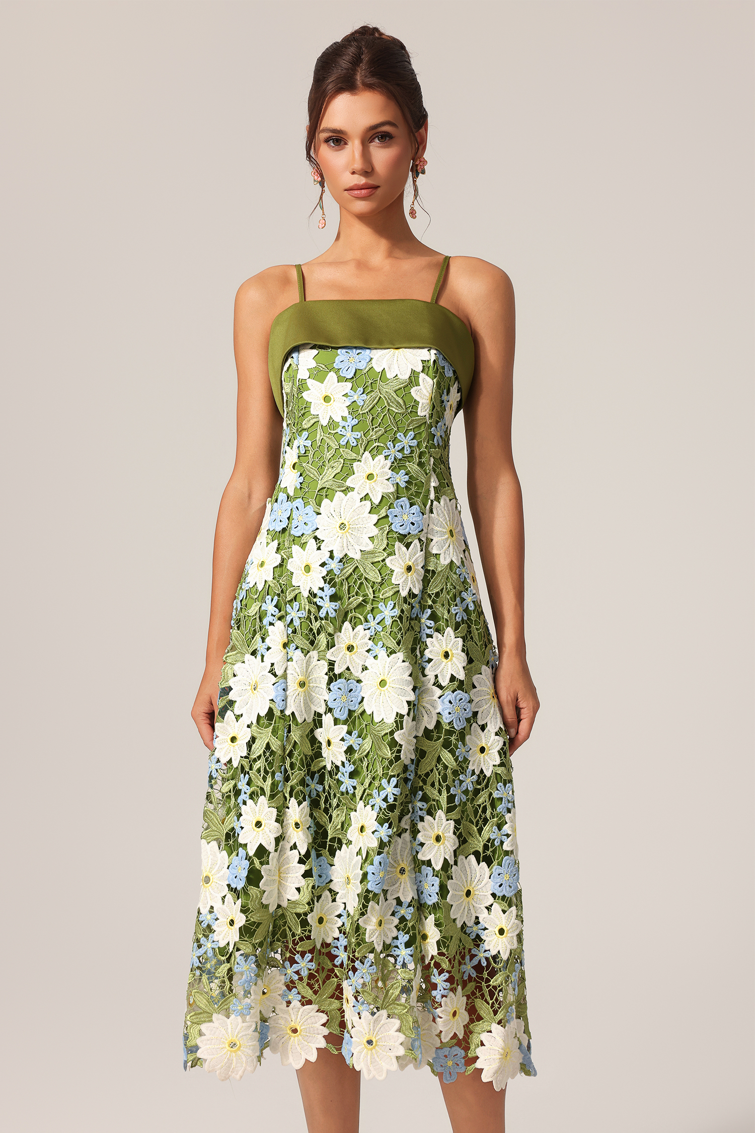 Rojo Halter Flowers Lace Maxi Dress