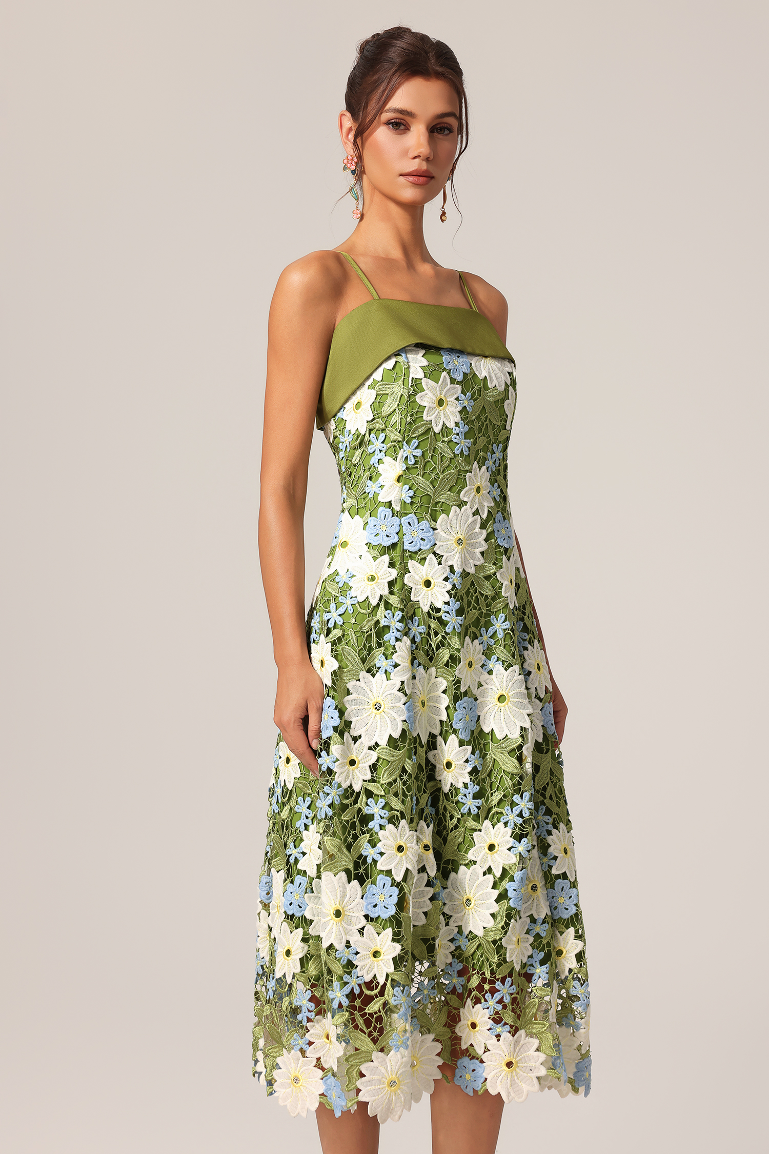 Rojo Halter Flowers Lace Maxi Dress