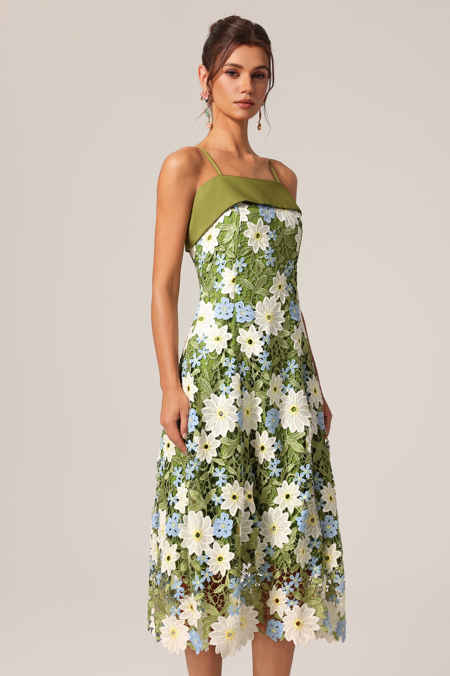 Rojo Halter Flowers Lace Maxi Dress