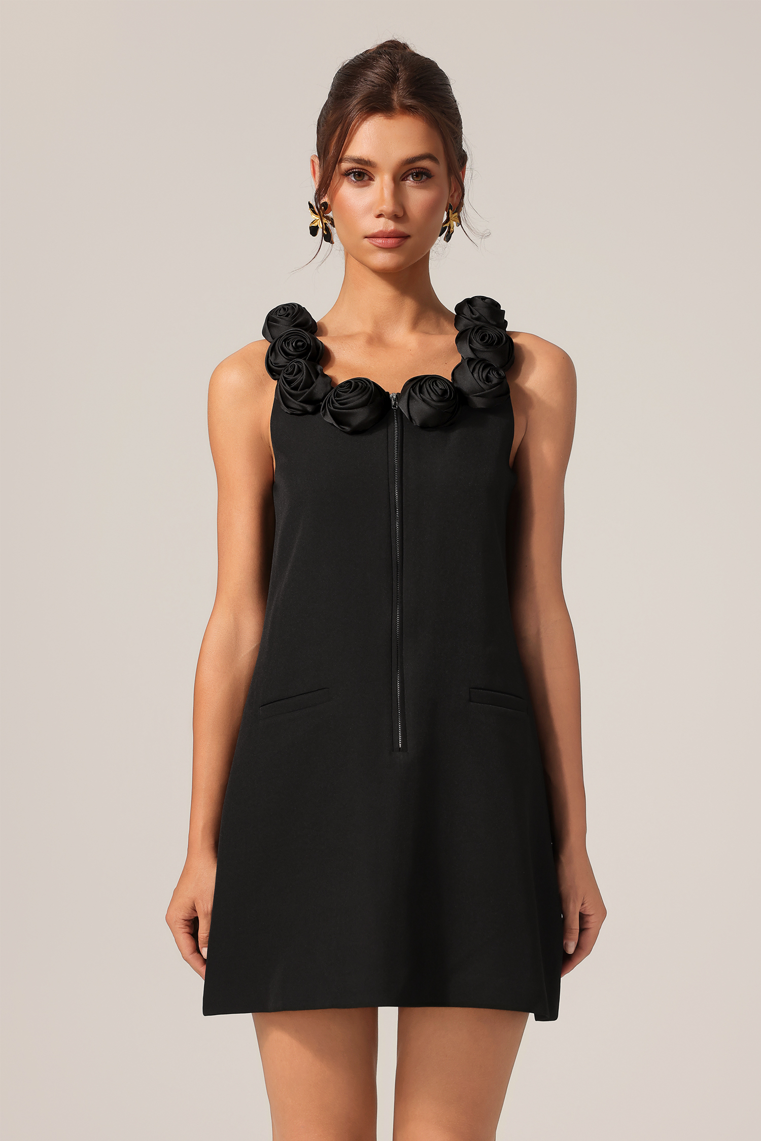 Sophia Round Neck Sleeveless Flowers Mini Dress