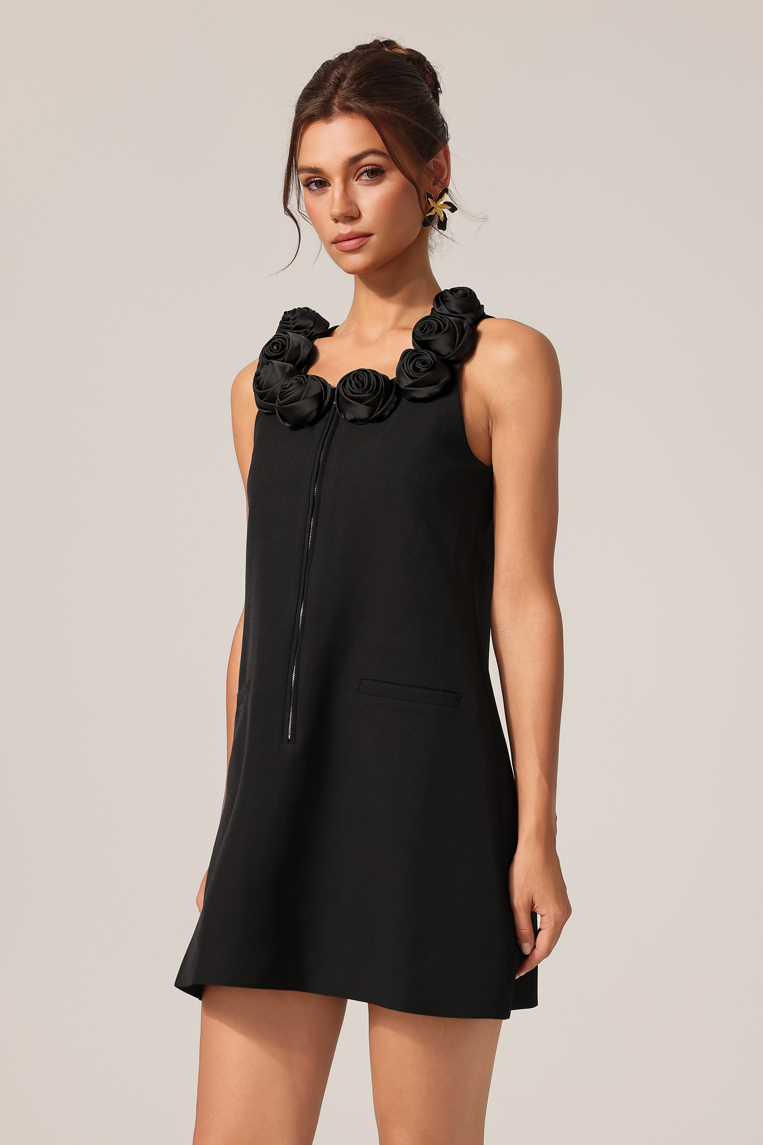 Sophia Round Neck Sleeveless Flowers Mini Dress