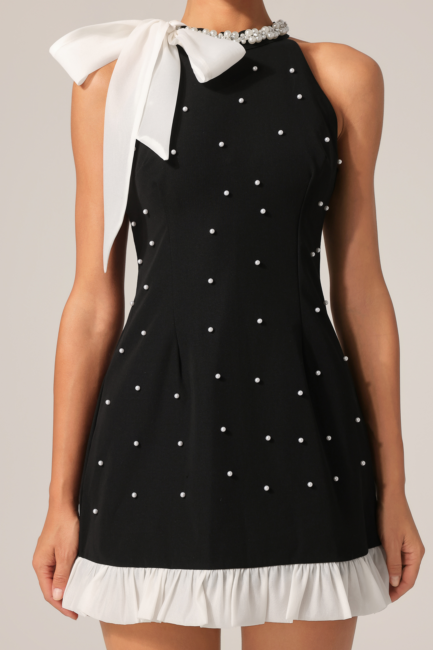 Gani Sleeveless Bowknot Pearl Mini Dress