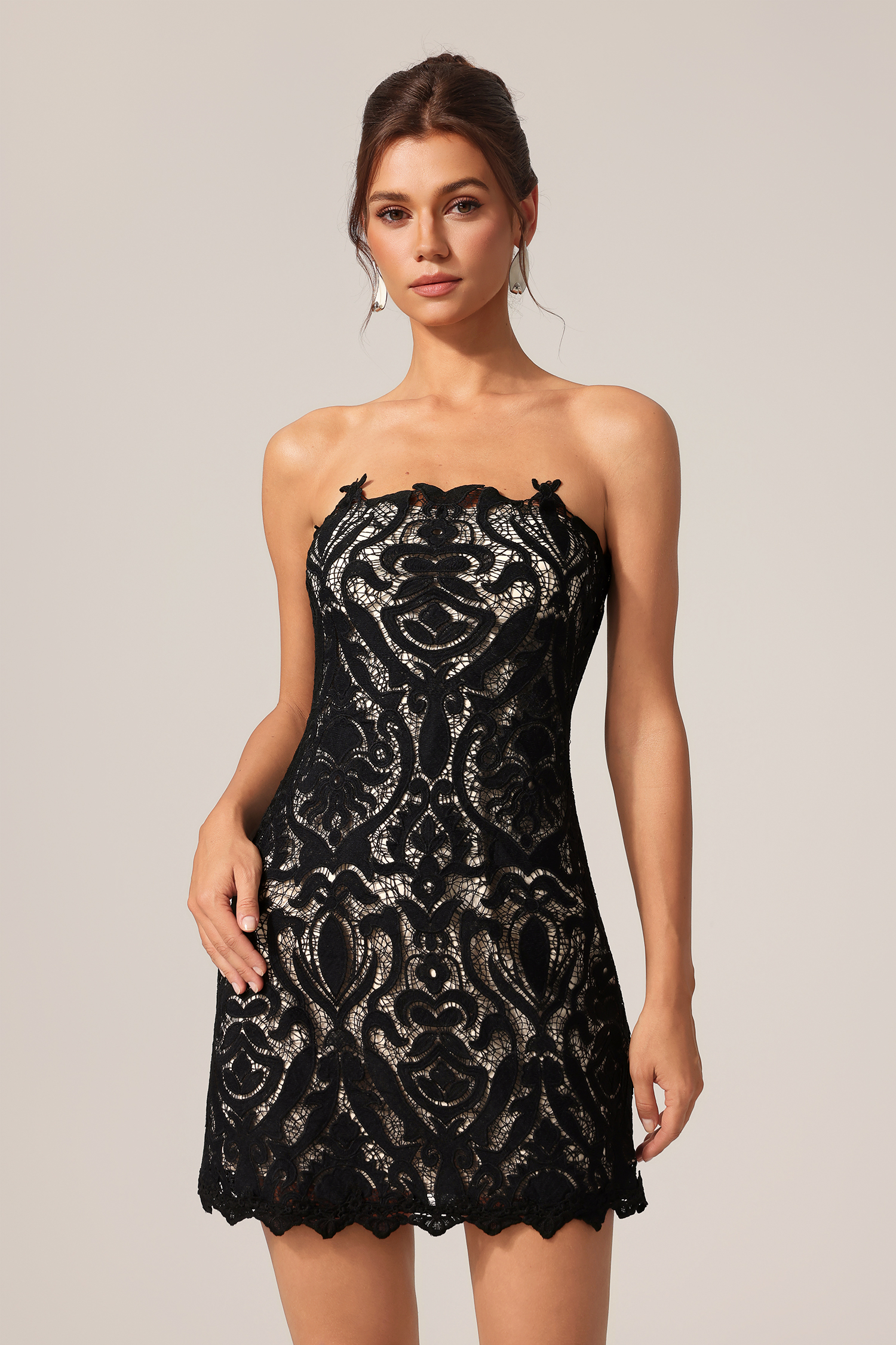 Lorena Sleeveless Flowers Lace Mini Dress