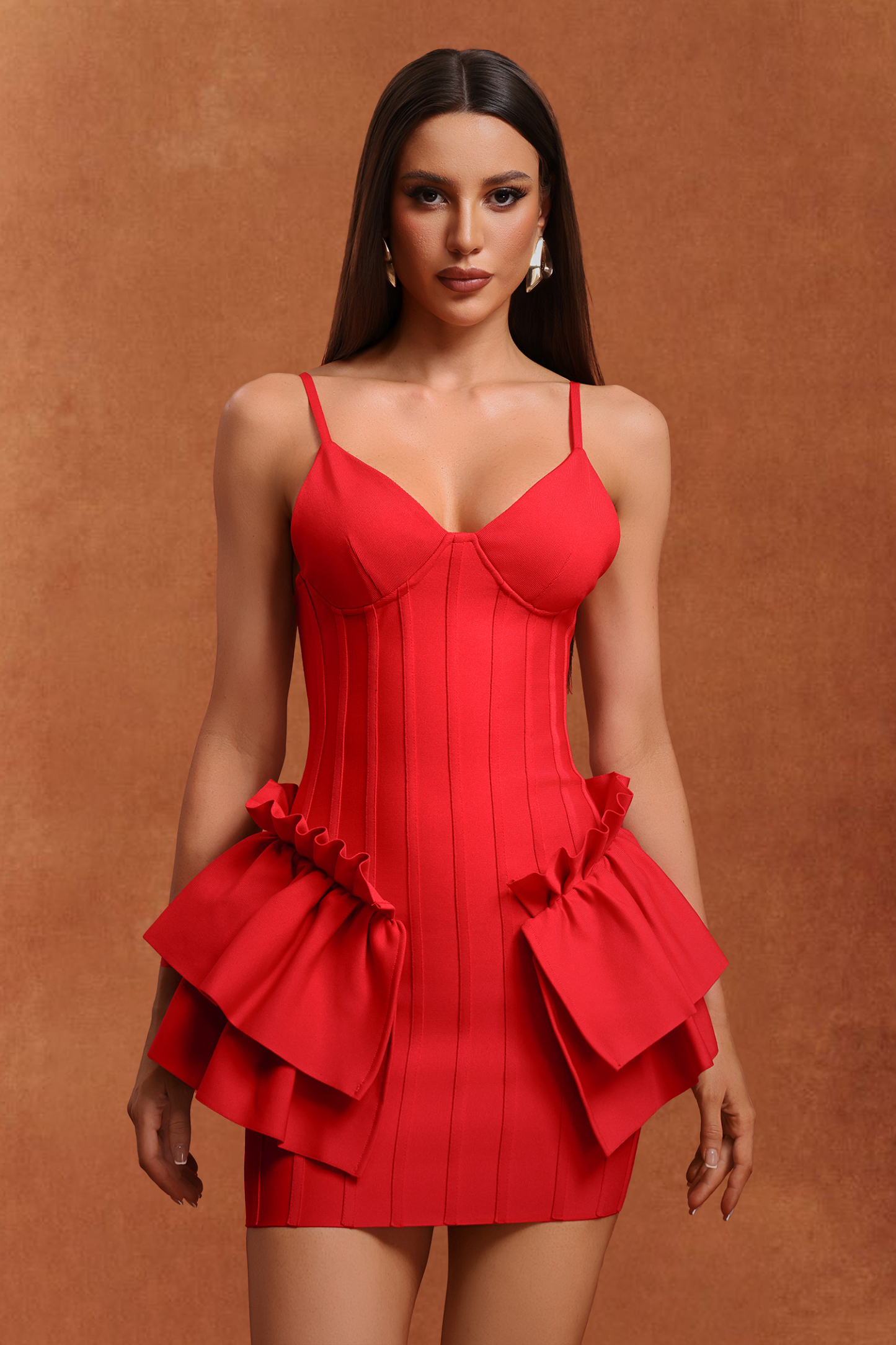 Lita Sleeveless Ruffled Lace Bandage Mini Dress