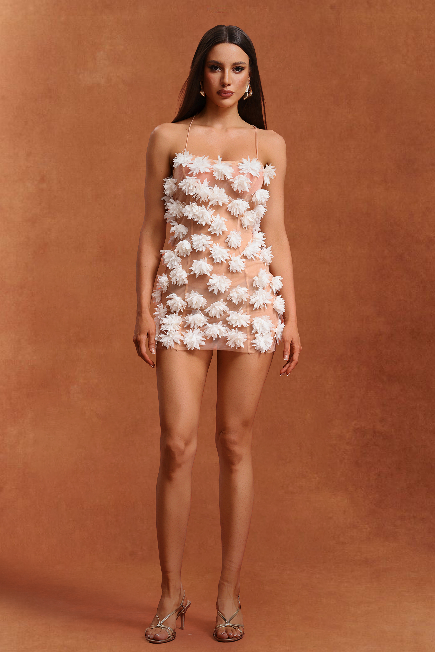 Tove Sleeveless Flowers Backless Mini Dress