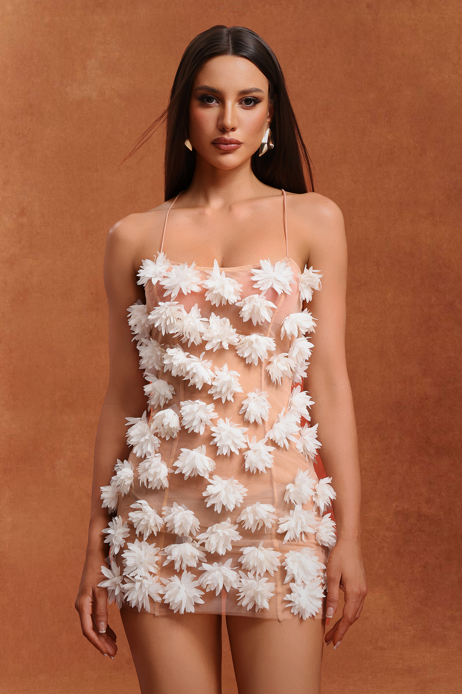 Tove Sleeveless Flowers Backless Mini Dress