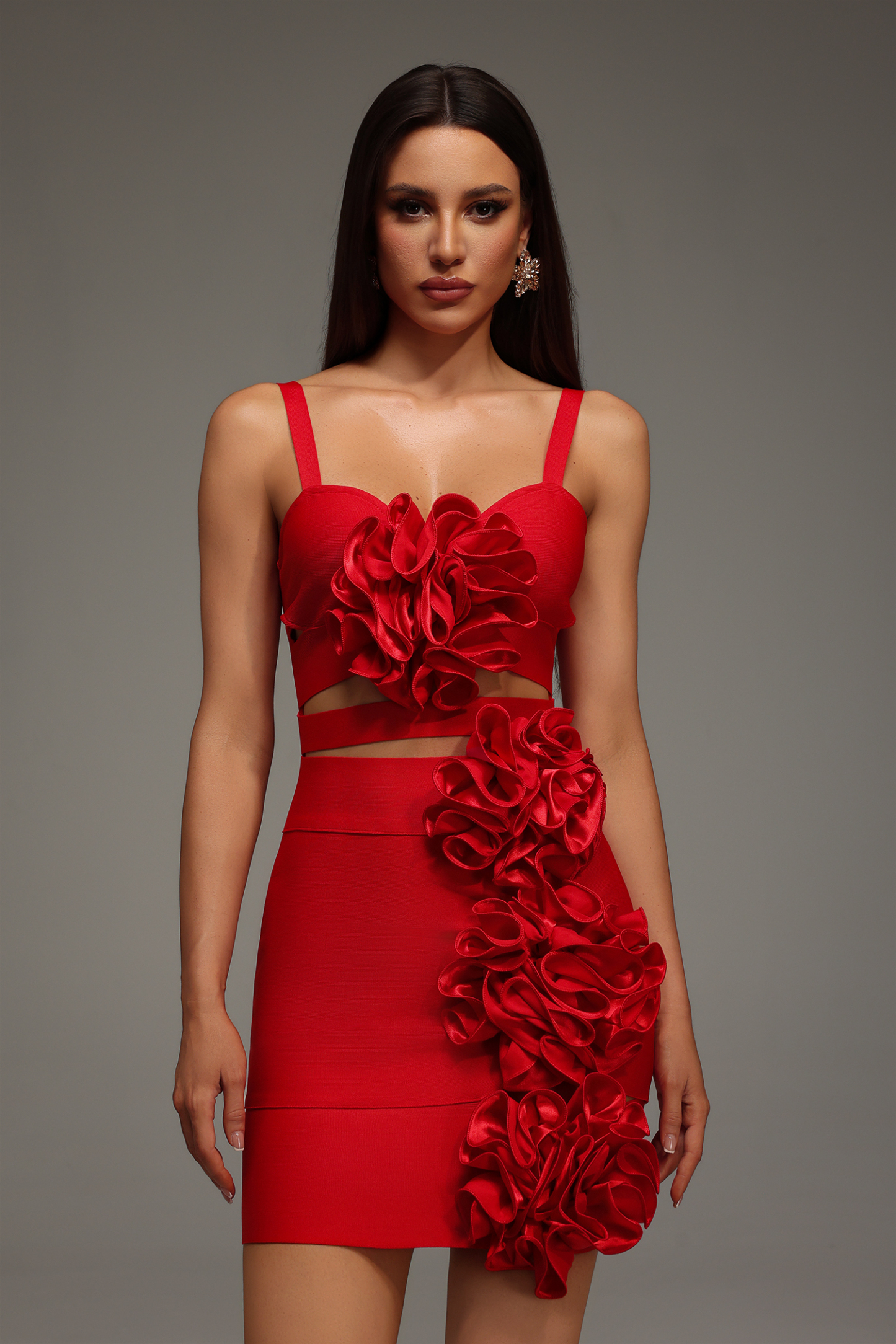 Gearoid Sleeveless Hollow Out Flowers Bandage Mini Dress