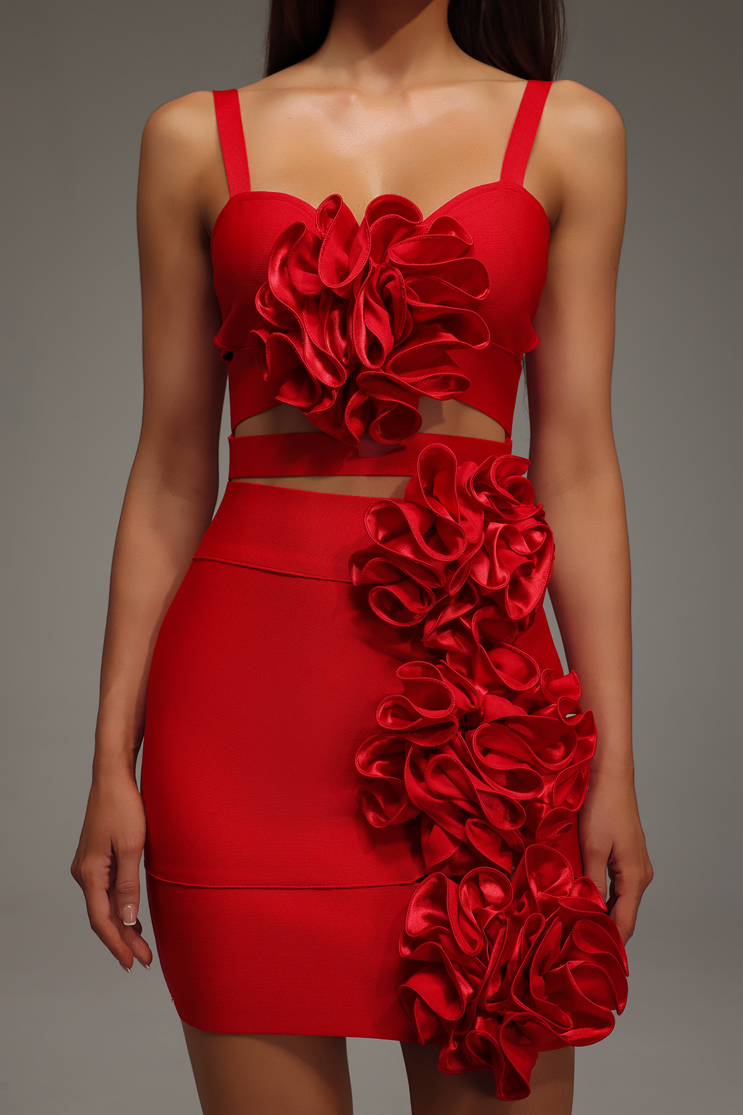 Gearoid Sleeveless Hollow Out Flowers Bandage Mini Dress