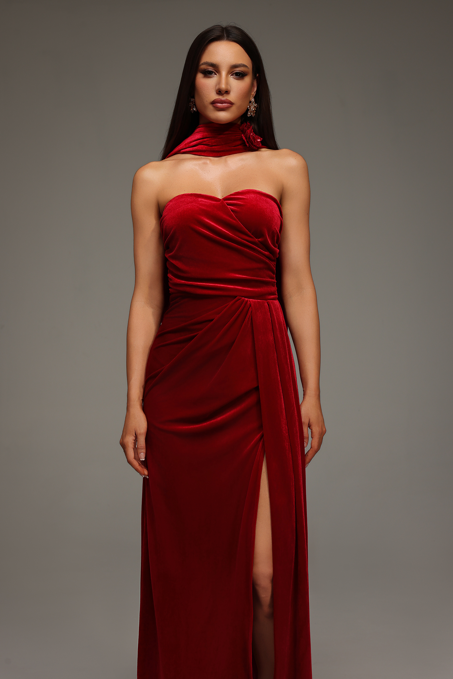 Roche Sleeveless Flowers Ribbon Slit Maxi Dress