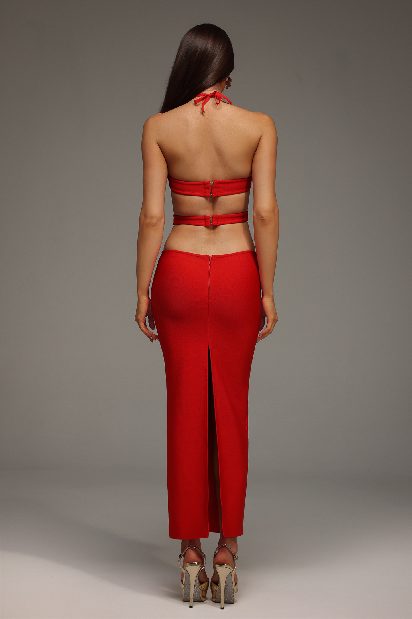 Tini Halter Sleeveless Hollowed out Bandage Maxi Dress