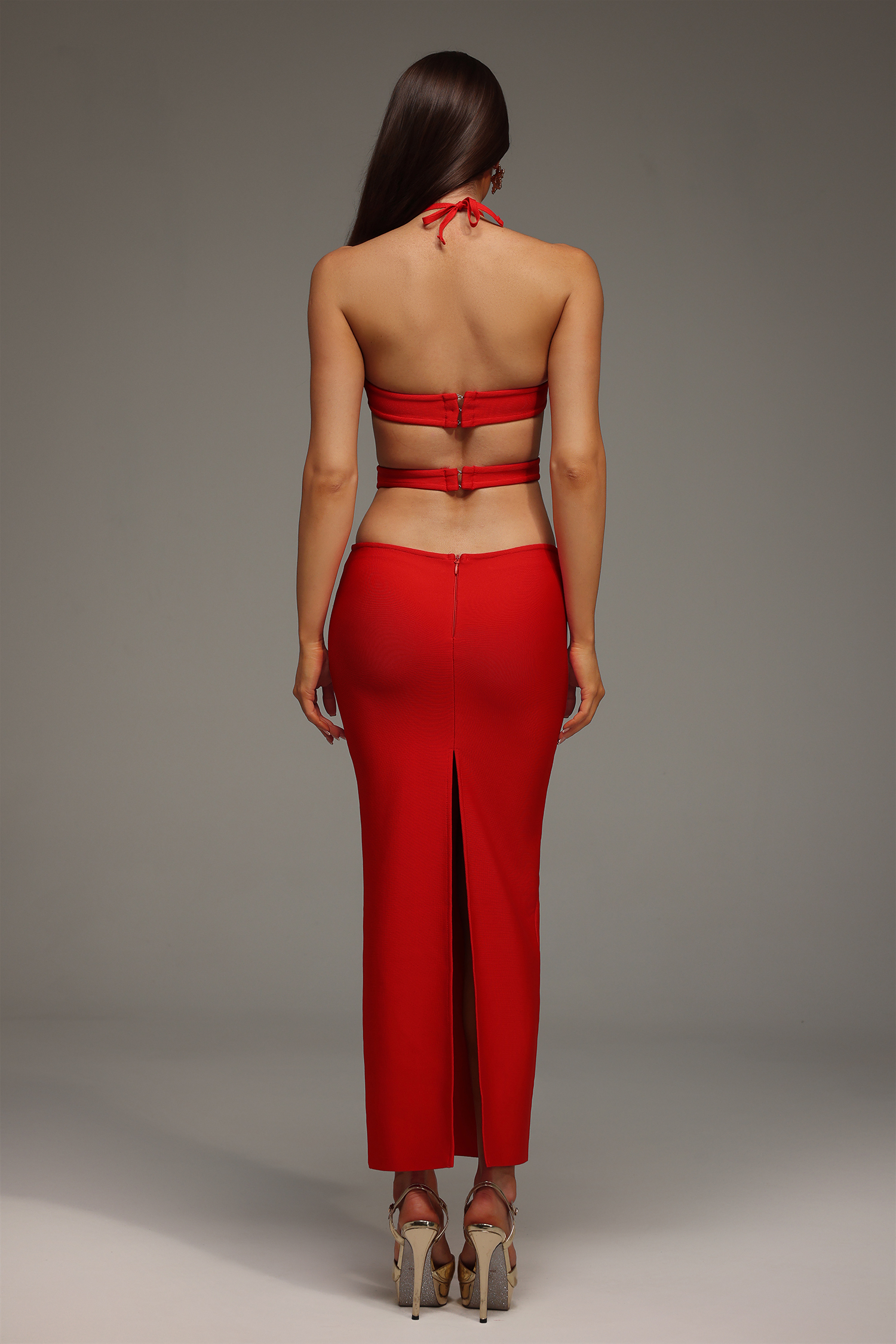 Tini Halter Sleeveless Hollowed out Bandage Maxi Dress