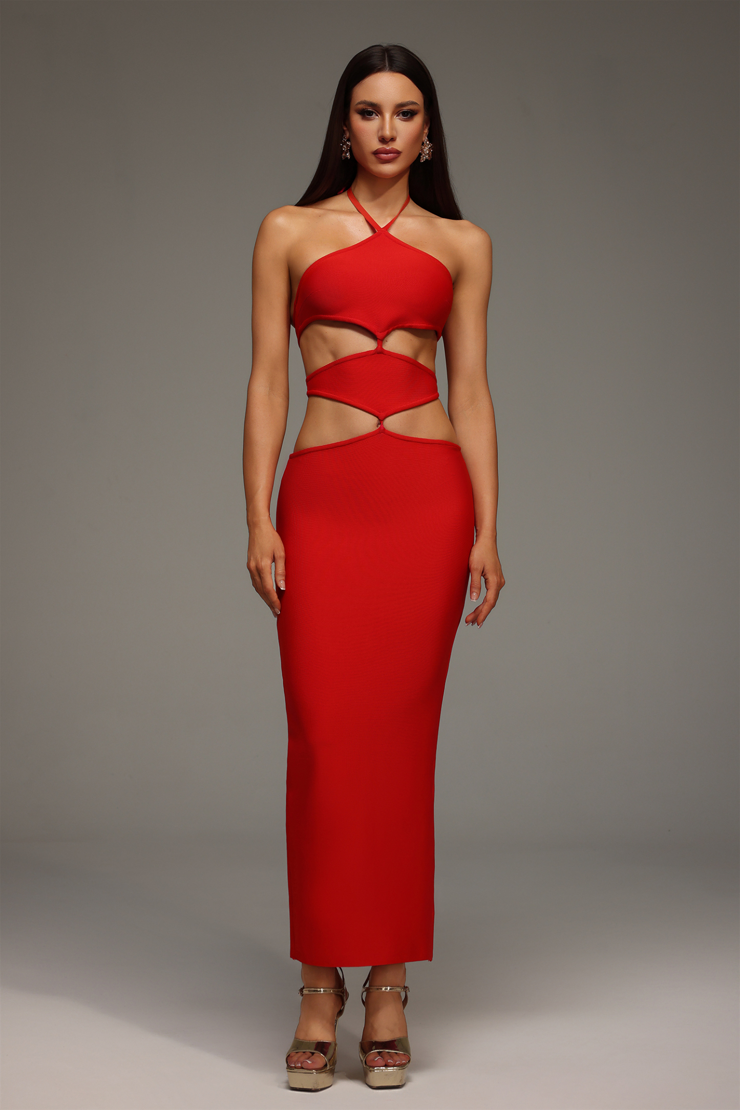 Tini Halter Sleeveless Hollowed out Bandage Maxi Dress