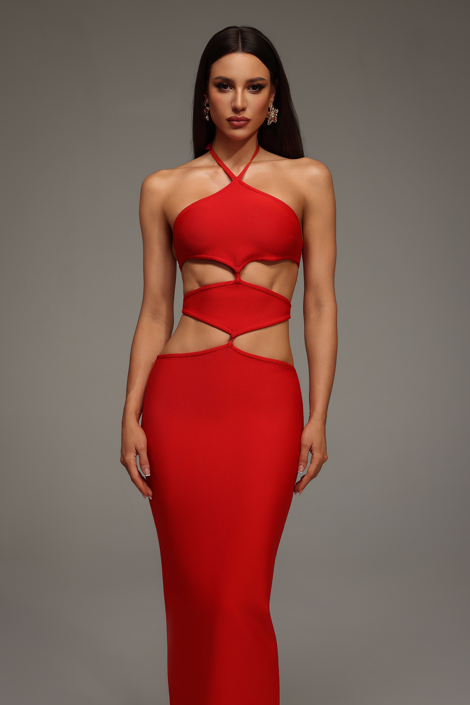 Tini Halter Sleeveless Hollowed out Bandage Maxi Dress