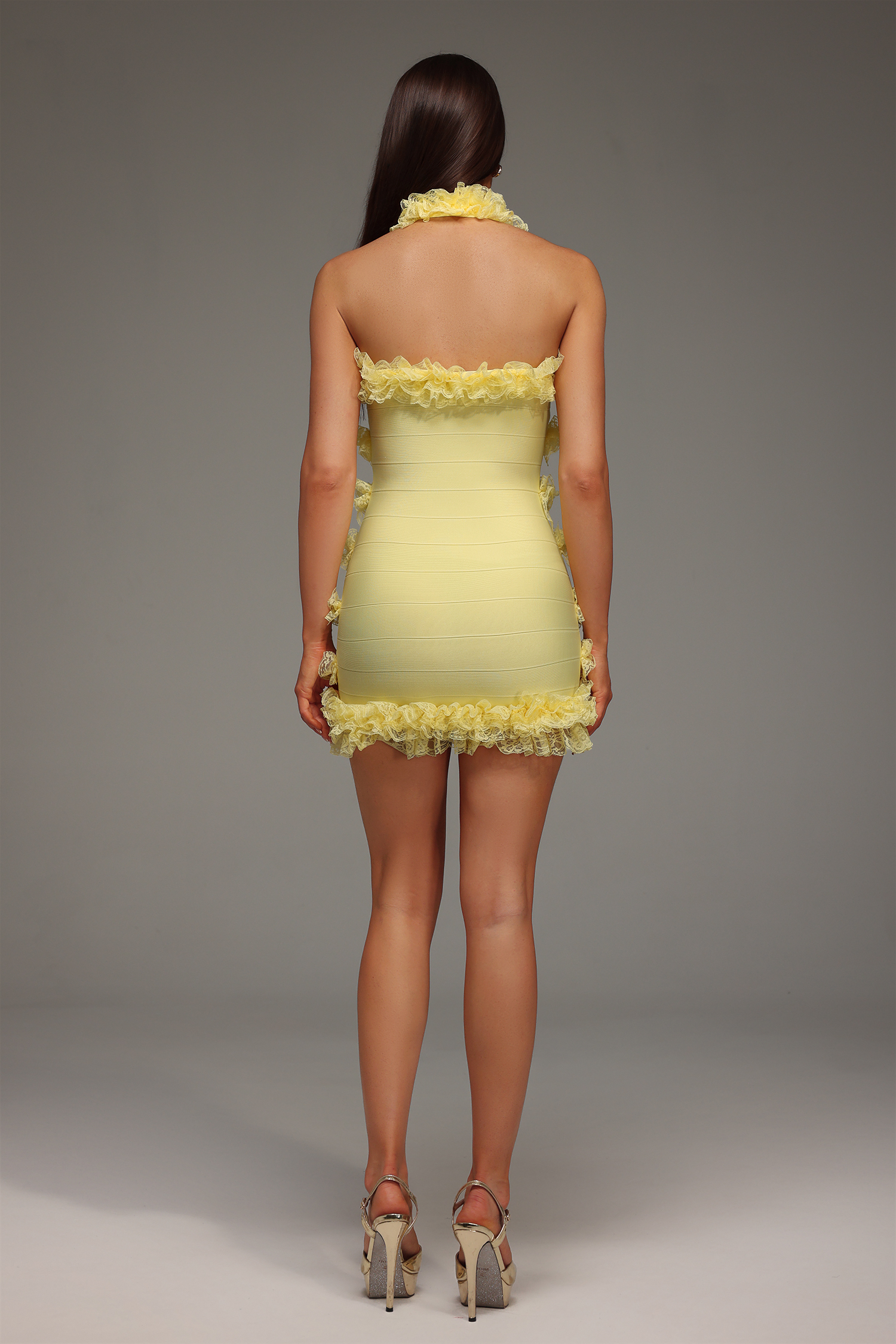 Rebekka Halter Sleeveless Lace Bandage Mini Dress