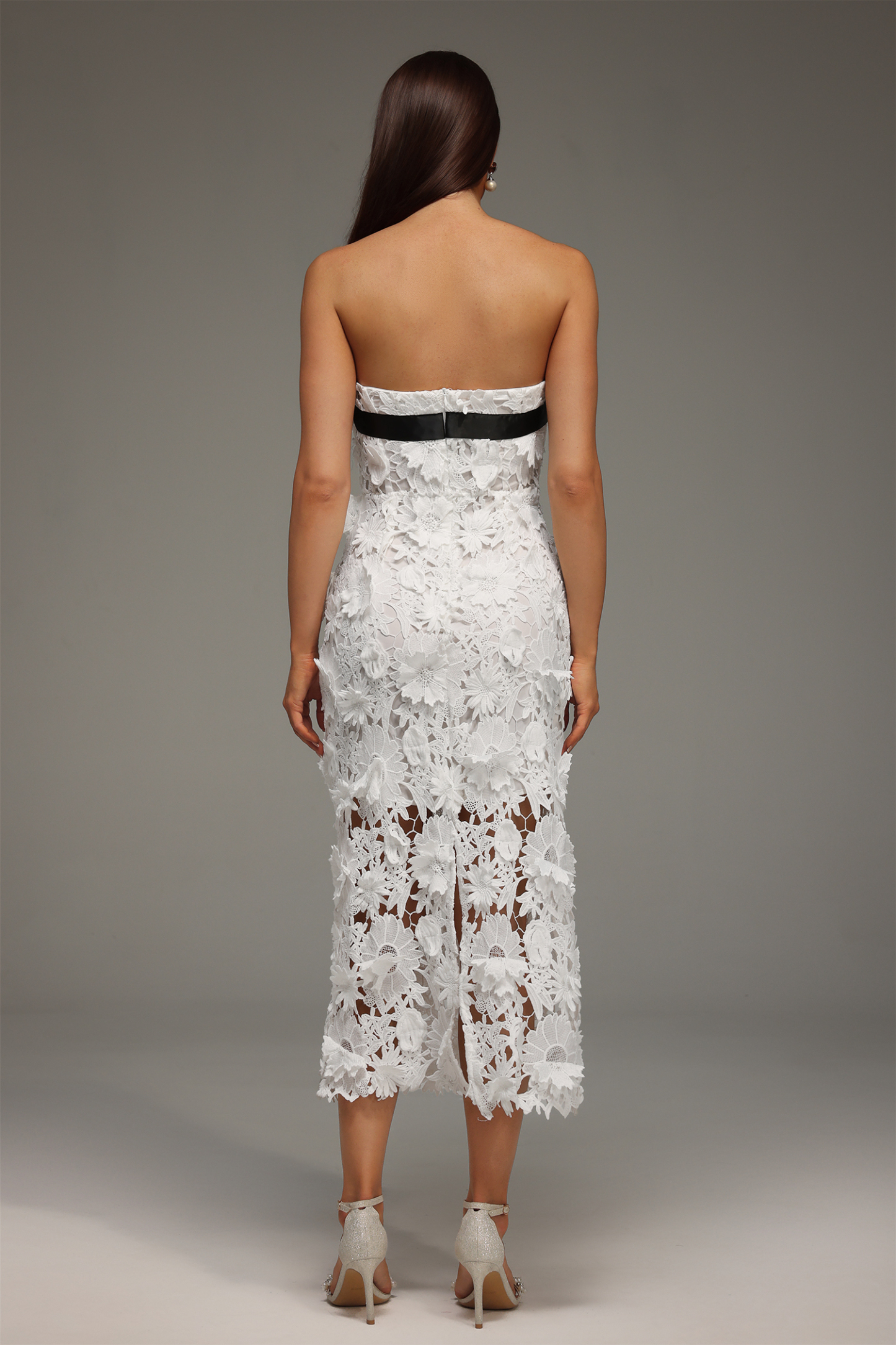 Mio Strapless Lace Flower Maxi Dress